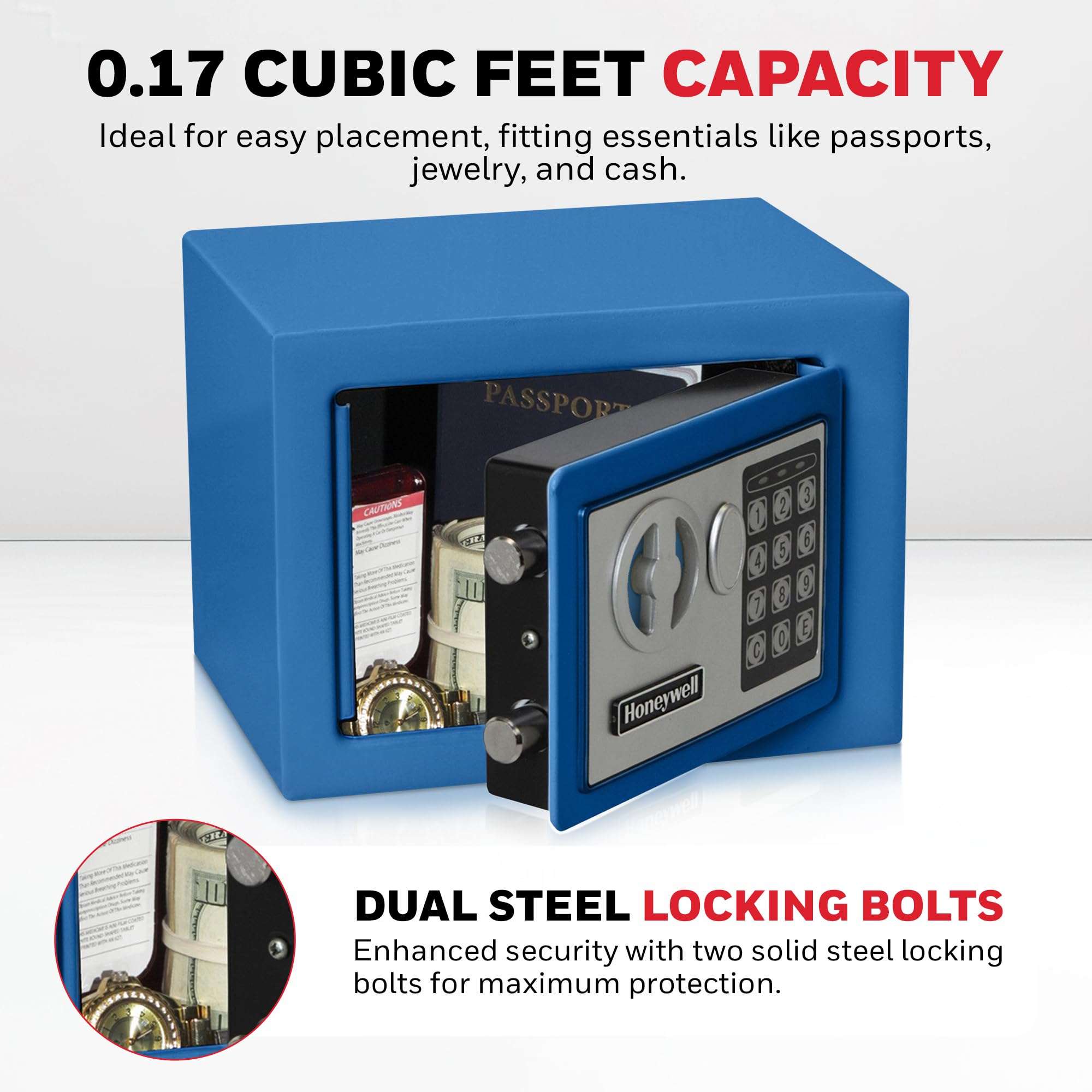 Honeywell Safes & Door Locks 5005B Steel Security Safe with Digital Lock, 0.17-Cubic Feet, Blue 5