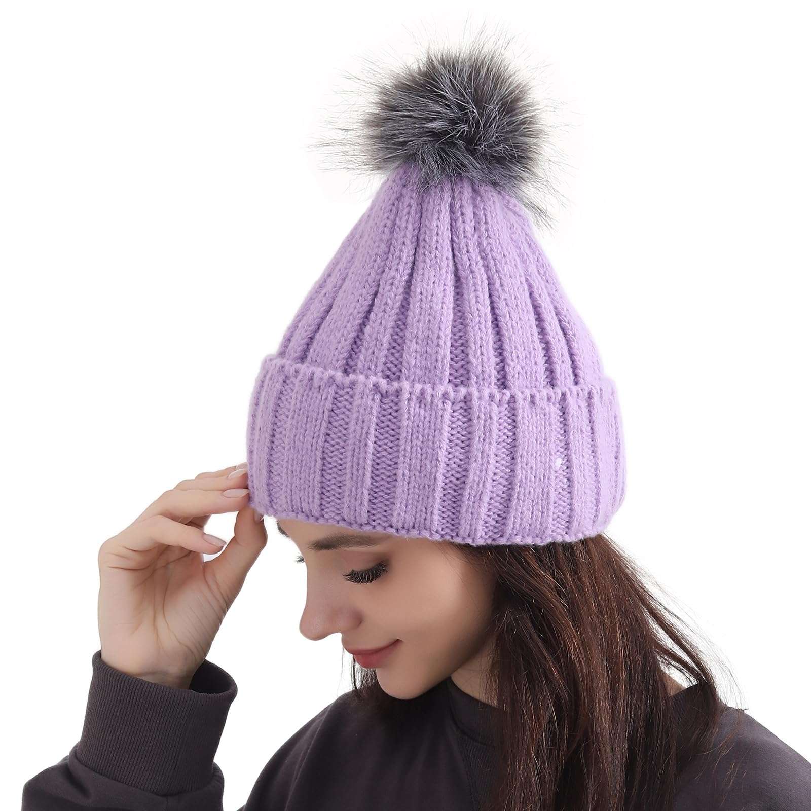 Winter Wear Lined Purple Beanie for Women Warm Winter Hats Cap for Womens Girl Soft Pom Pom Hat, Birthday for Women. (Purple) 4