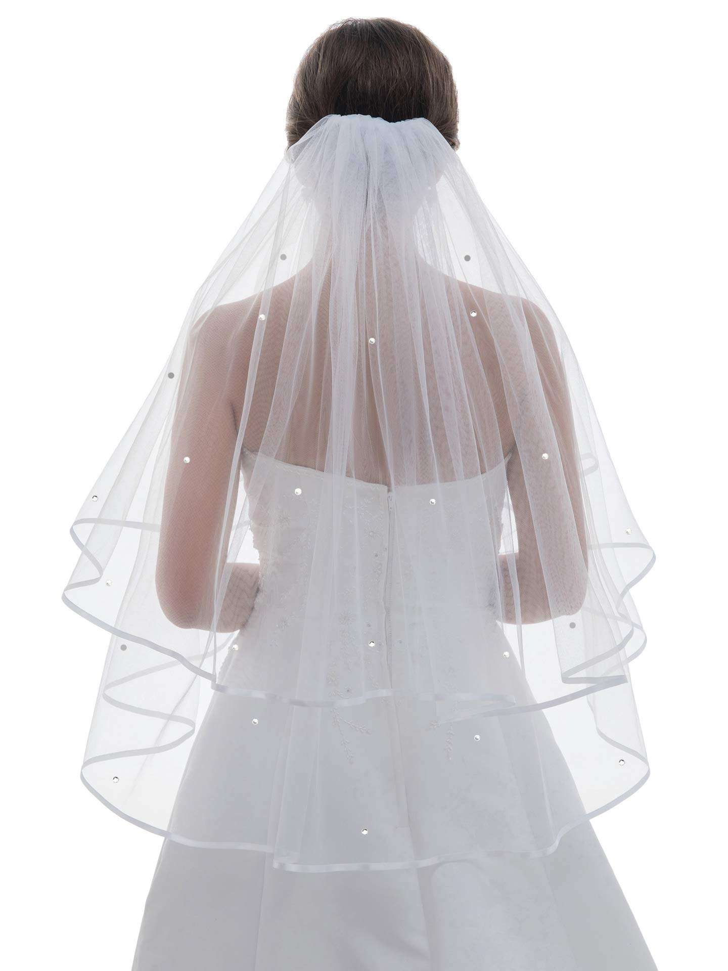 SAMKY 2T 2 Tier 1/4" Ribbon Crystal Circular Veil - Light Ivory Fingertip Length 36" V531 2