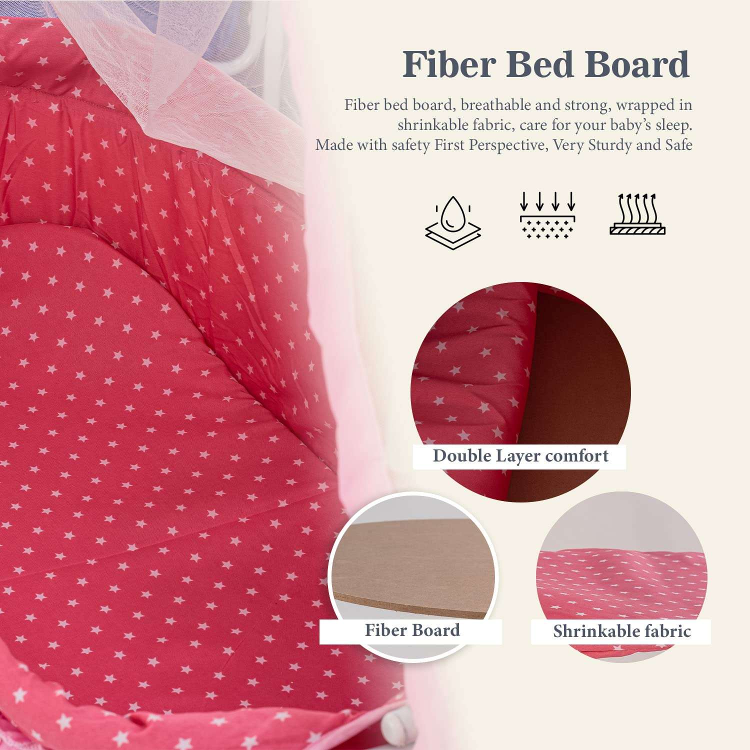 Baybee Baby Swing Cradle for Baby, Baby Cradle Swing Jhula with Mosquito Protection Net, Storage & Wheels| New Born Baby Cot Cribs Cradle| Baby Cradles for New Born Baby 0 to 12 Months (Pink) 6