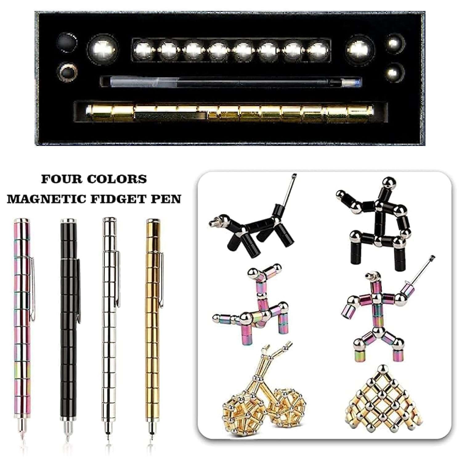 Yorten Fidget Toys Pen, Decompression Magnet Metal Pen, Fidget Pen with 12 Magnetic Rings, Multifunctional Deformable Magnet Writing Pen, Intellectual Learning and Stress Reduction Gifts for Family 6