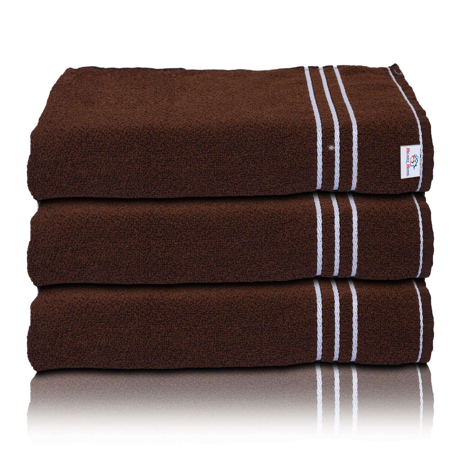 Heart Home Three Stripes Design Super Absorbent Cotton Hand Towel|Face Towel for Men,Women & Kids,Pack of 3 (Brown) 1