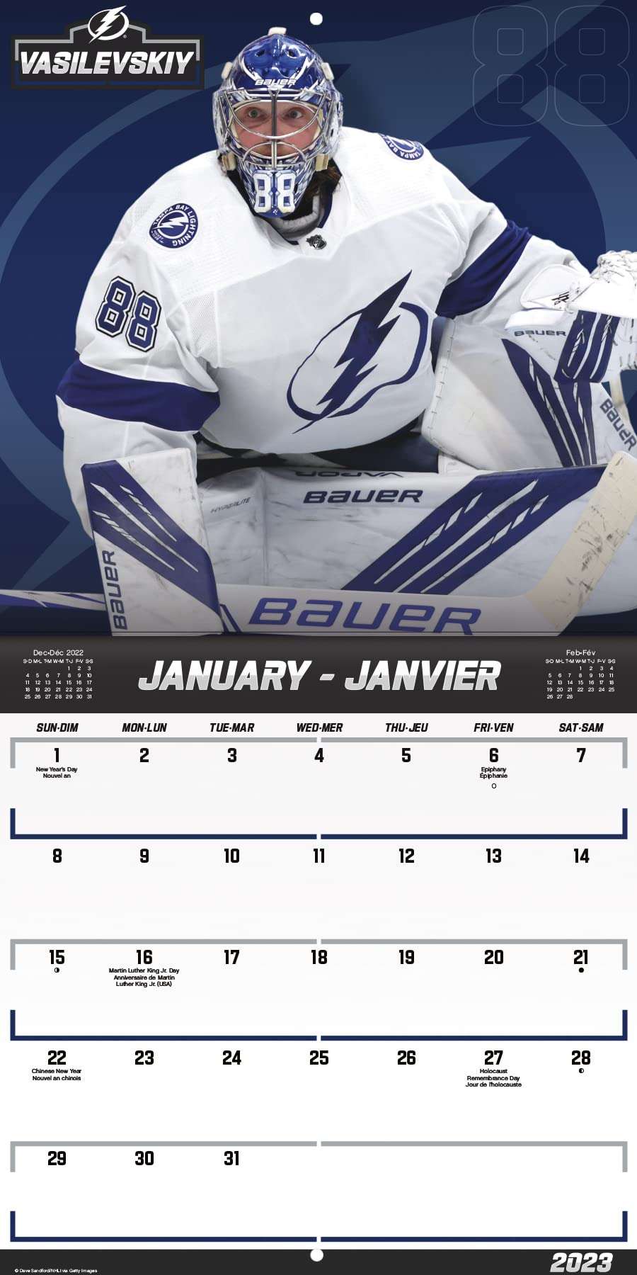 2023 NHL Stoppers (Bilingual French) Wall Calendar & Pushpins 4