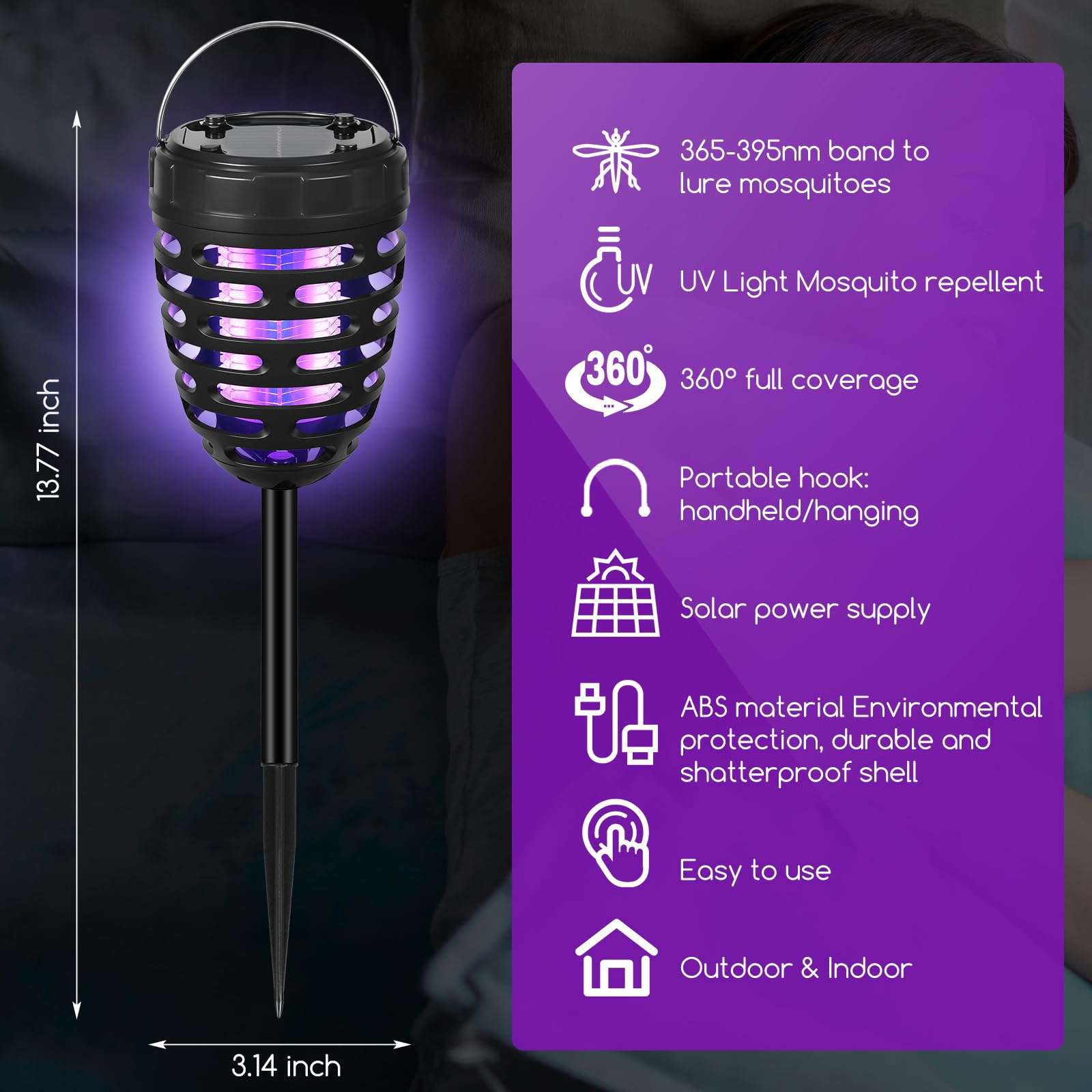 2024 Upgraded Solar Bug Zapper Outdoor Waterproof Mosquito Zapper Outdoor Mosquito Trap Bug Lights Mosquito Repellent for Outdoor Use Patio Garden Pathway(2 Pack) 3