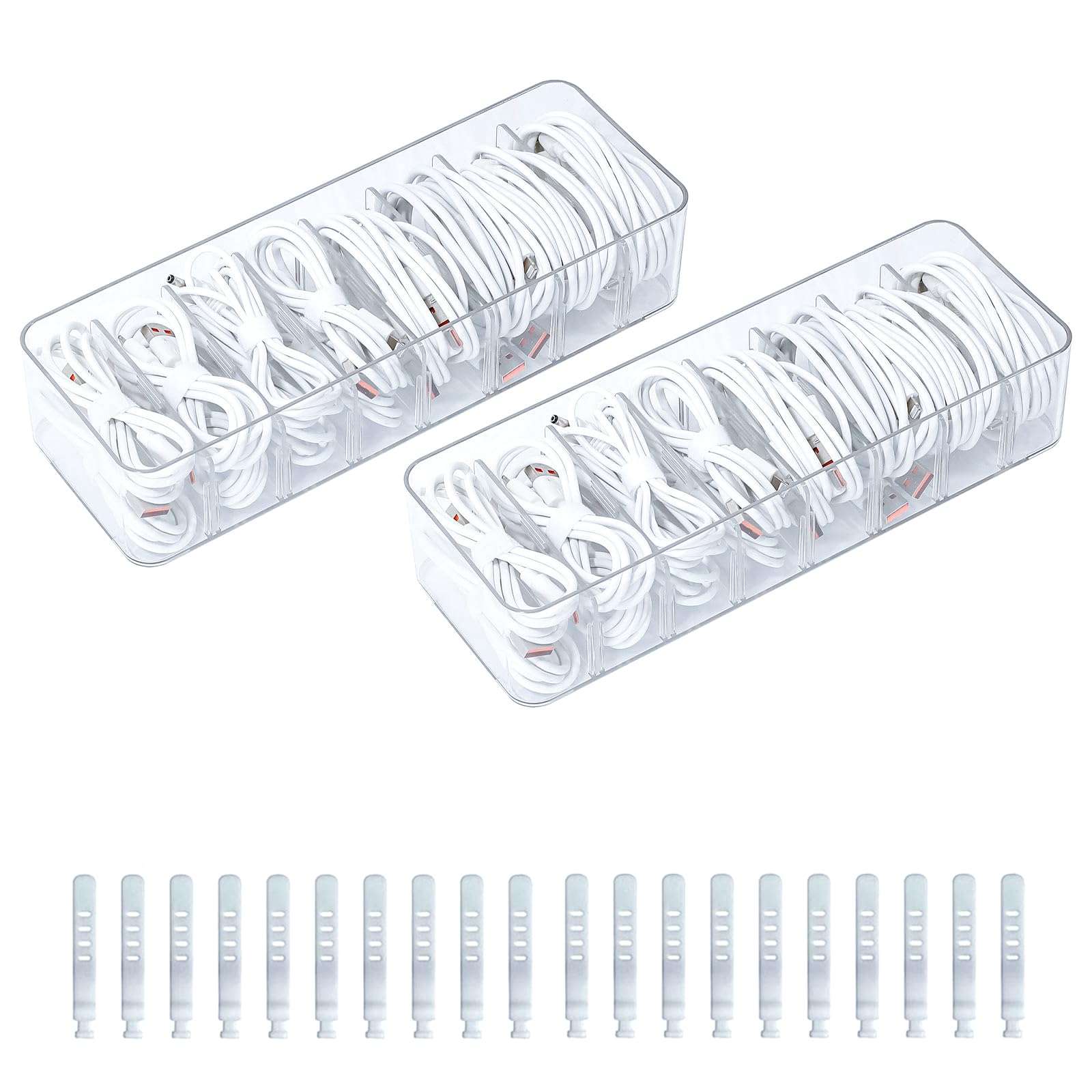 GOXITAX 2 Pack Cable Cord Storage Box, Plastic Desk Drawer Organizer Case for Home Office Supplies, Art Crafts, Electronic Accessories, Phone Charger and Wires 1