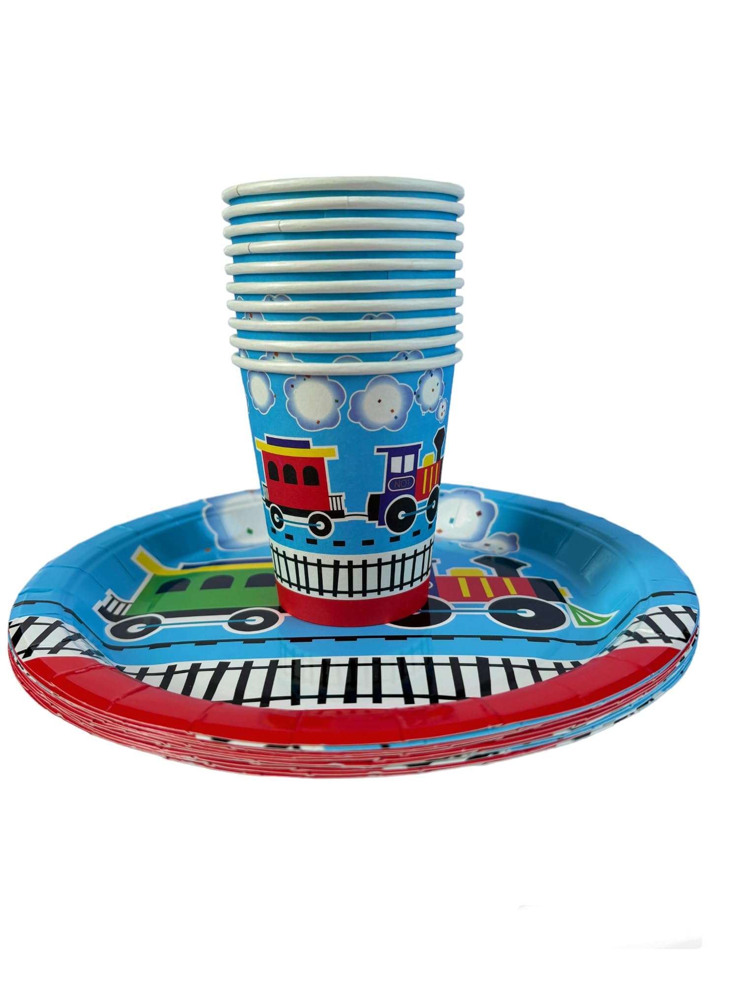 PartyMane Train Railway theme 10cups 10 Plates Paper Plates Butterfly theme Printed Fancy Cups and Plates 1
