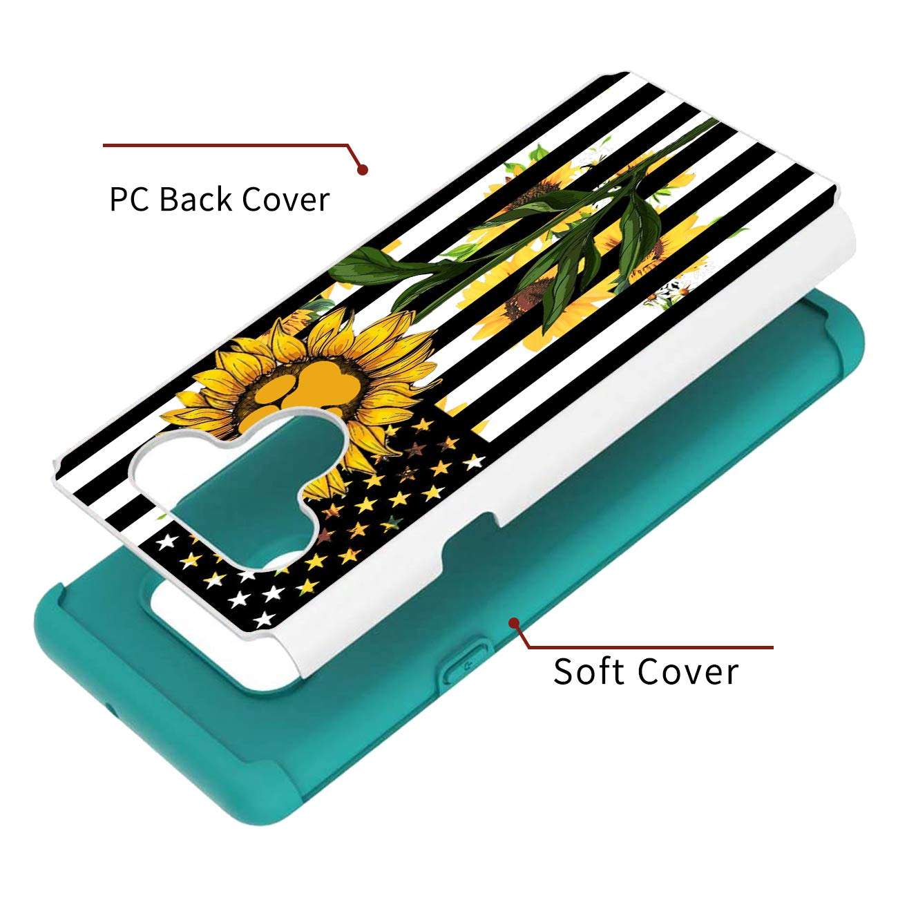 Phone Case for LG Stylo 6 Dual Layer Heavy Duty Silicone Cases for LG Stylo 6 LM-Q730 (2020) Slim Soft TPU Protective Cover,Sunflower Flag 5