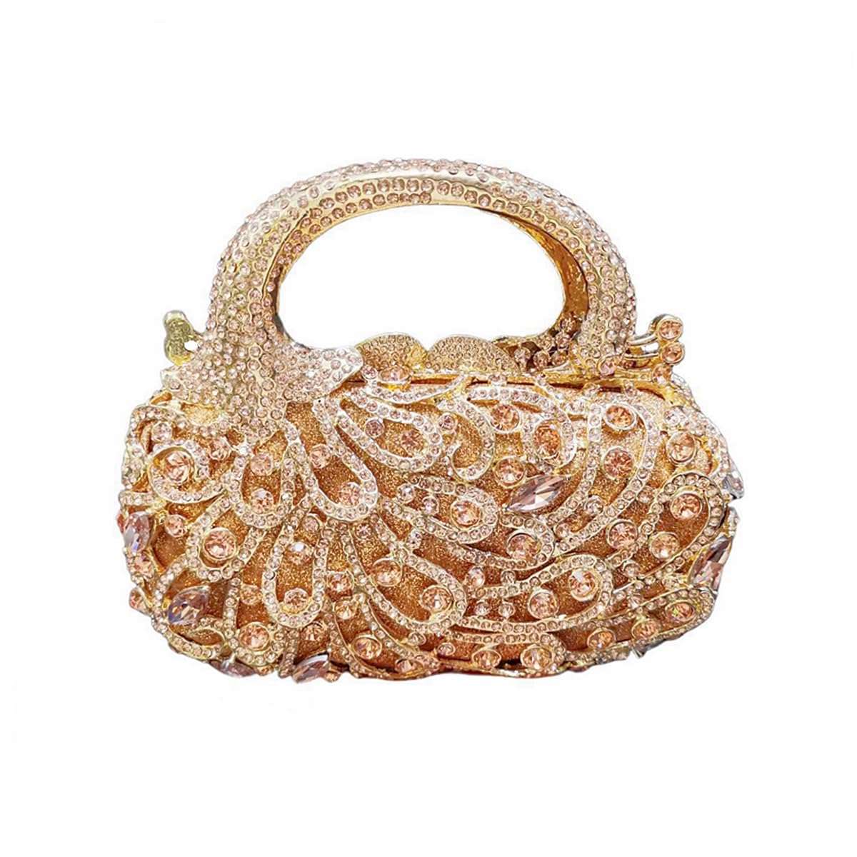 PENGZHI Women Peacock Rhinestone Clutch Bag Sparkly Crystal Evening Bag Bridal Wedding Purse Glitter Handbag for Formal Party, Champagne 1