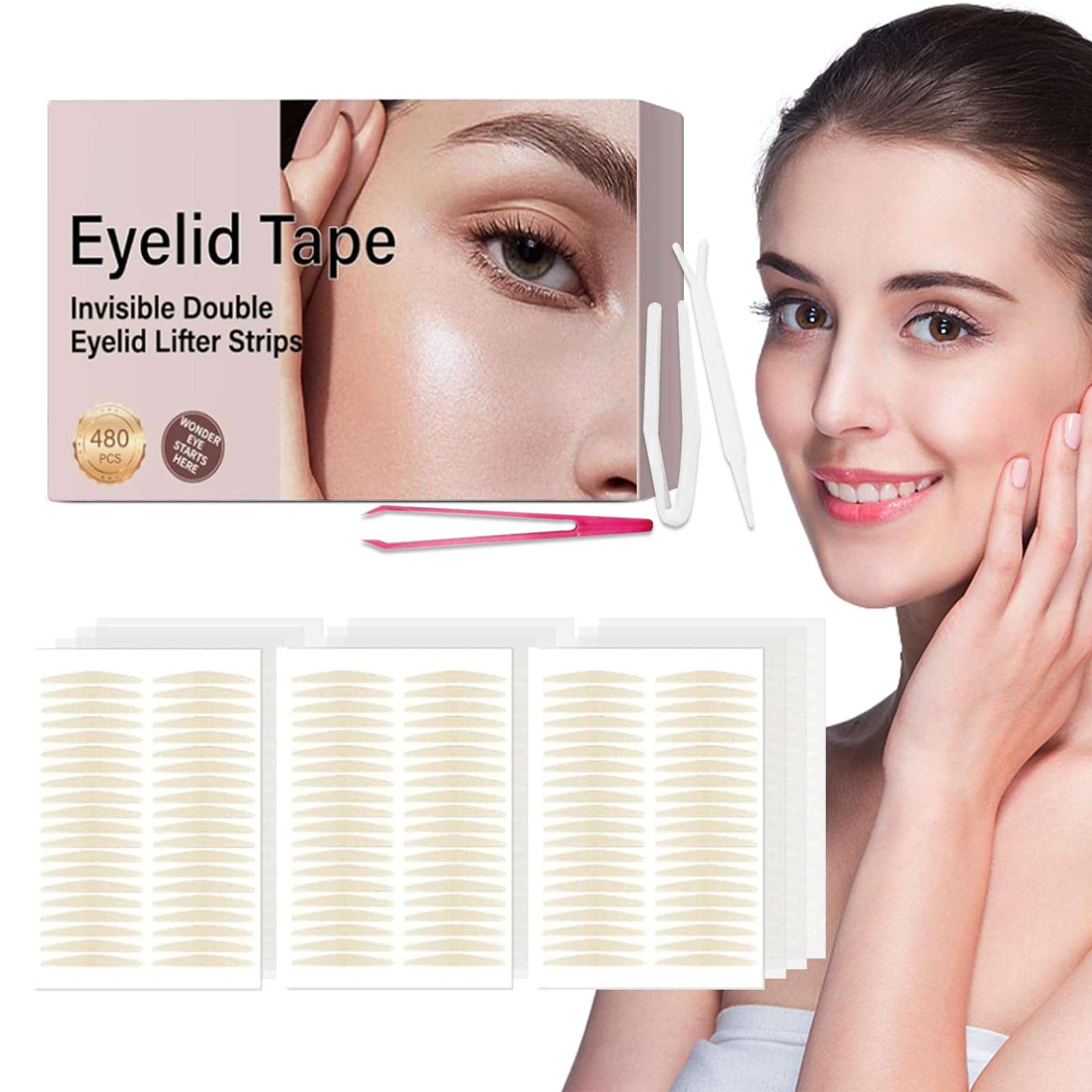 Eyelid Lifter Strips-480Count Invisible Eyelid Tape-Eyelid Tape for Hooded Eyes Invisible, Instant Surgery-Free Eye Lift for Uneven or Single Eyelids, Say Goodbye to the Hood, Sagging Eyelids 1