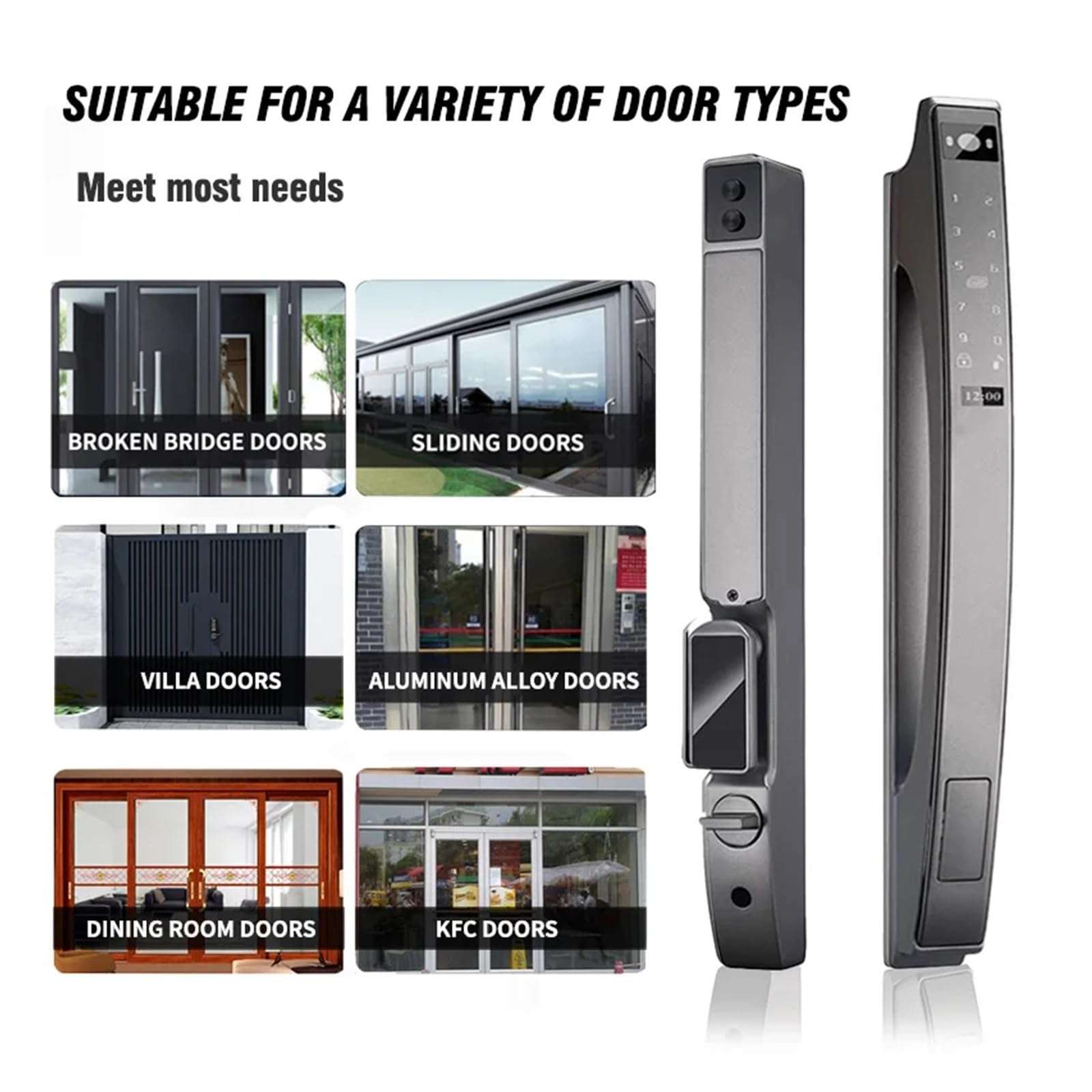 KIEEQGAK Tuya WiFi Smart Door Lock，Electronic Lock，3D Face Unlock Password Key IC Card Fingerprint Unlock，Sliding Door Lock(240x4585,Gray) 6