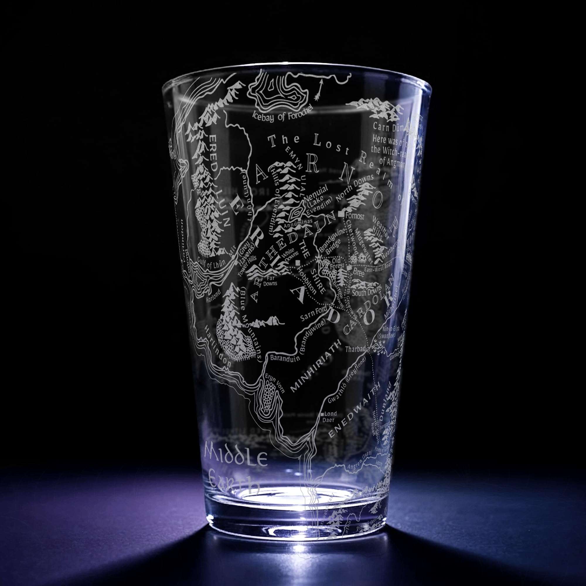 MAP OF MIDDLE EARTH Engraved 16oz Pint Glass | Inspired by Tolkien One Ring and Middle Earth | Great Christmas Gift Idea | Unique Elvish Fantasy Wizard Fantasy Decor! 1