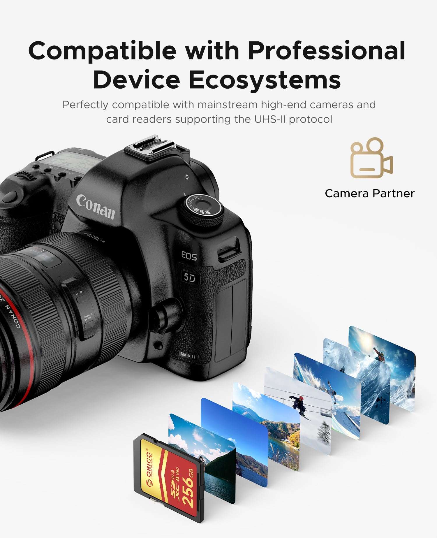 ORICO 128GB SD Card, UHS-II, C10, U3, V60, 4K UHD, Full HD, Up to 290MB/s Read, SDXC Memory Card for Professional Photographers&Content Creators, DSLR Mirrorless Cameras, Advanced Video Cameras -SD60 5