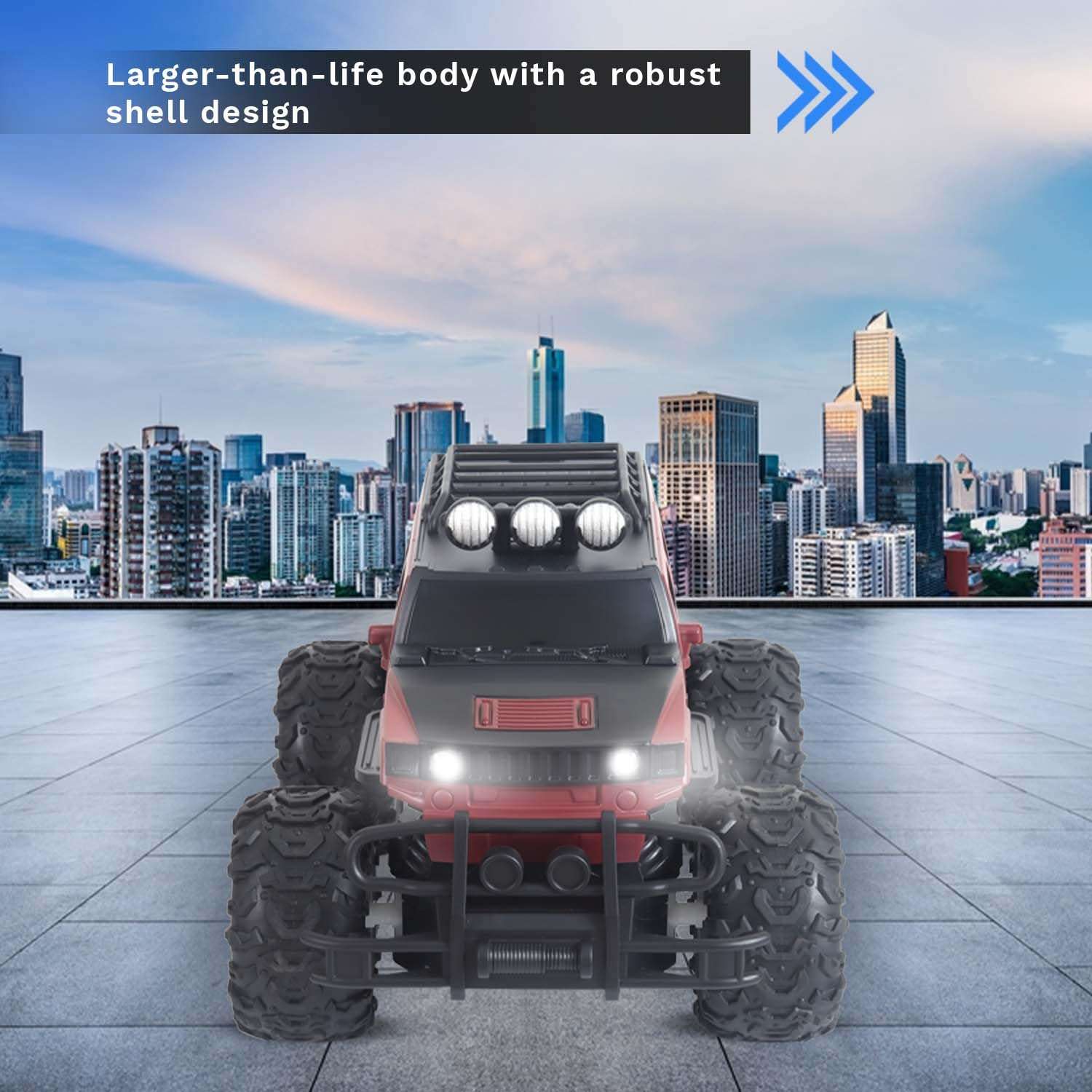 popsugar Off Roader Rechargeable Remote Control Car | RC Car Monster Truck | 4 Headlight Modes | Lithium Battery | C-Type Charging | 2.4GHz Remote Controller | Made in India, Maroon 3