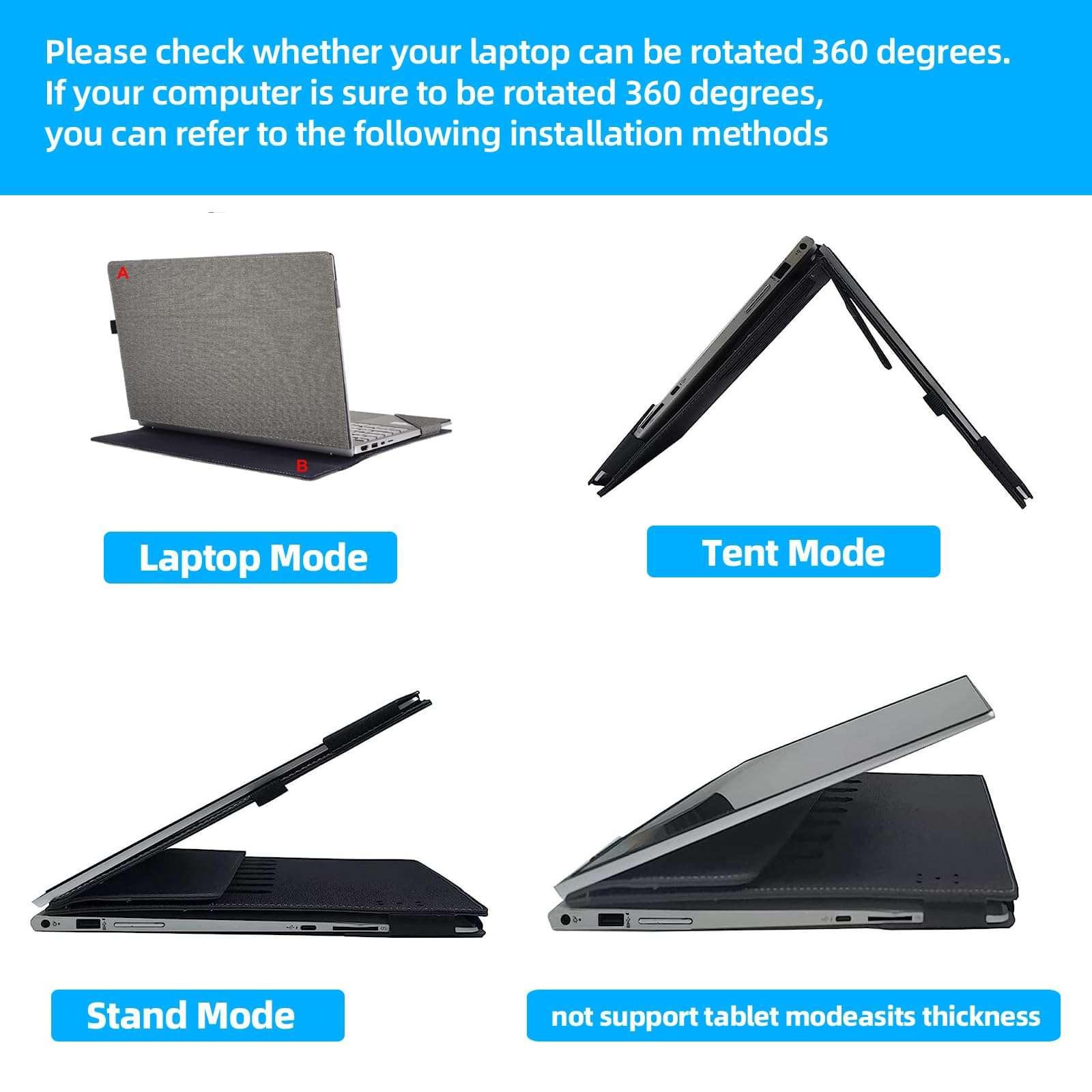 WODBAO Laptop Case for Dell Latitude 7350 7340 13.3" [Not Compatible with Any Other Model],2 in 1 PU Leather Computer Laptop Bag with Bracket (Light Gray) 4