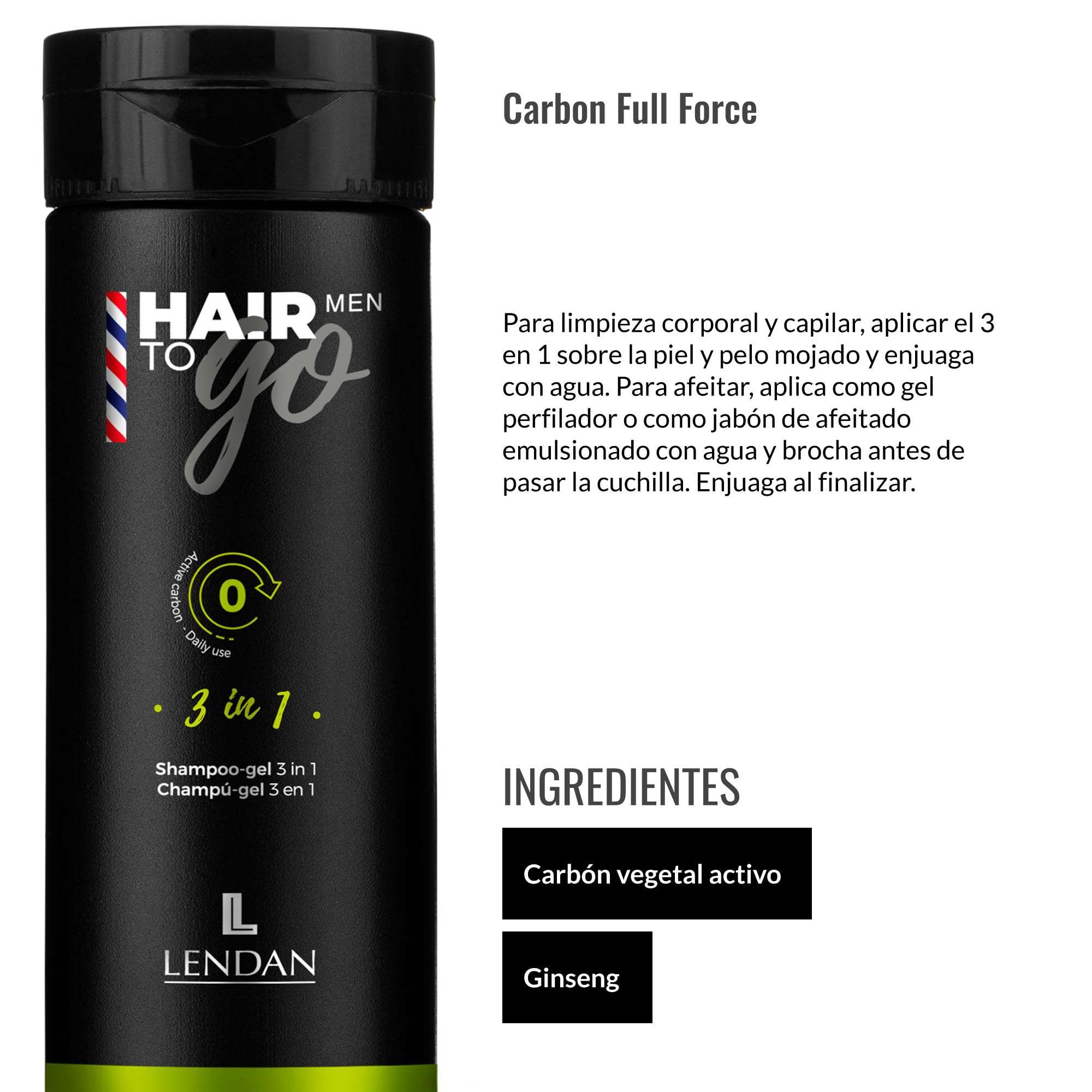 Lendan - 3-in-1 Shampoo-Gel - Hair To Go Men - 100 ml - Shower Gel, Shampoo, and Shaving Gel - Deep Cleansing - with Activated Charcoal and Ginseng - Removes Impurities - Hydrates Skin 5