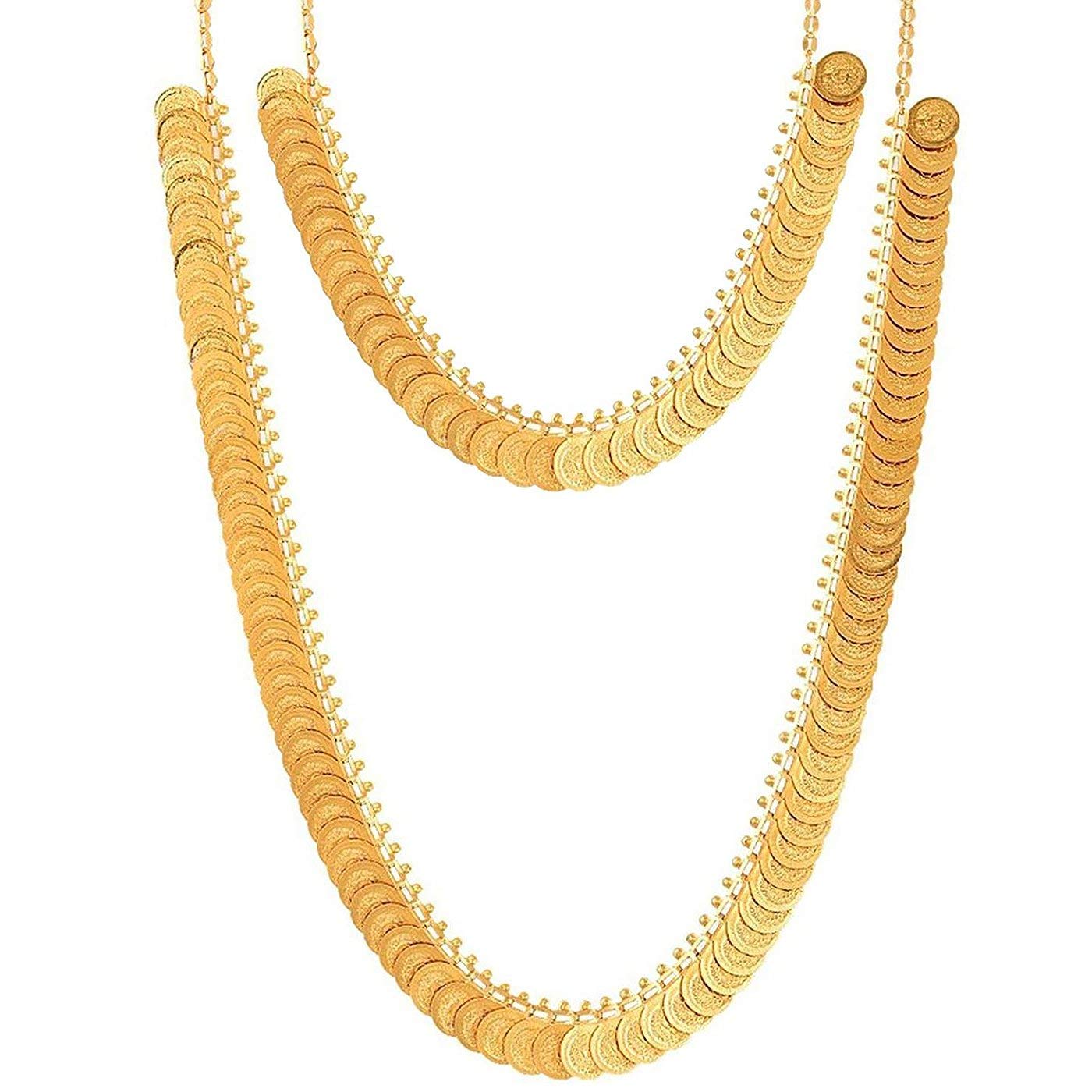 VAMA FASHIONS Traditional South Indian Goddess Laxmi Haar Temple Jewellery Mahalakshmi kasulaperu Lakshmi Necklace Set for Women (temple jewellery set)