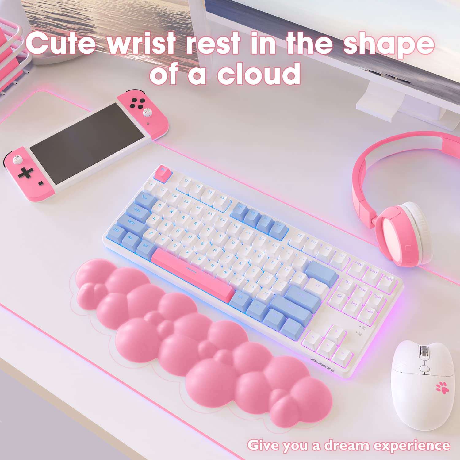 Gaming Keyboard Wrist Rest Pad,Memory Foam Keyboard Palm Rest,Ergonomic Hand Rest,Wrist Rest for Computer Keyboard,Laptop,Mac,Lightweight for Easy Typing Pain Relief (Rose Red) 3