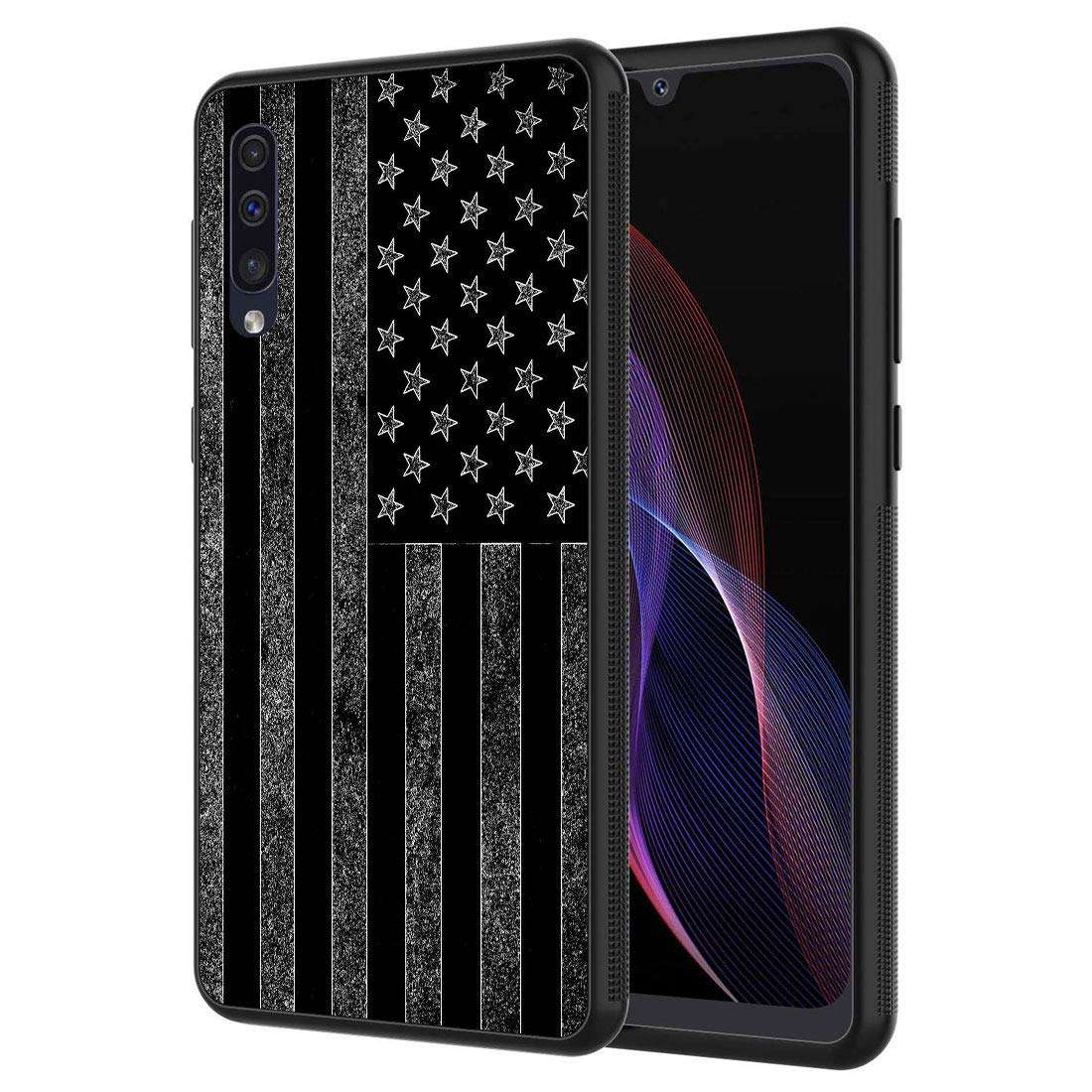 Galaxy A50 Case,Vobber Slim Anti-Scratch Architecture TPU Shockproof Protective Case Cover for Samsung Galaxy A50 6.4 inch (2019),Black and White American Flag 1
