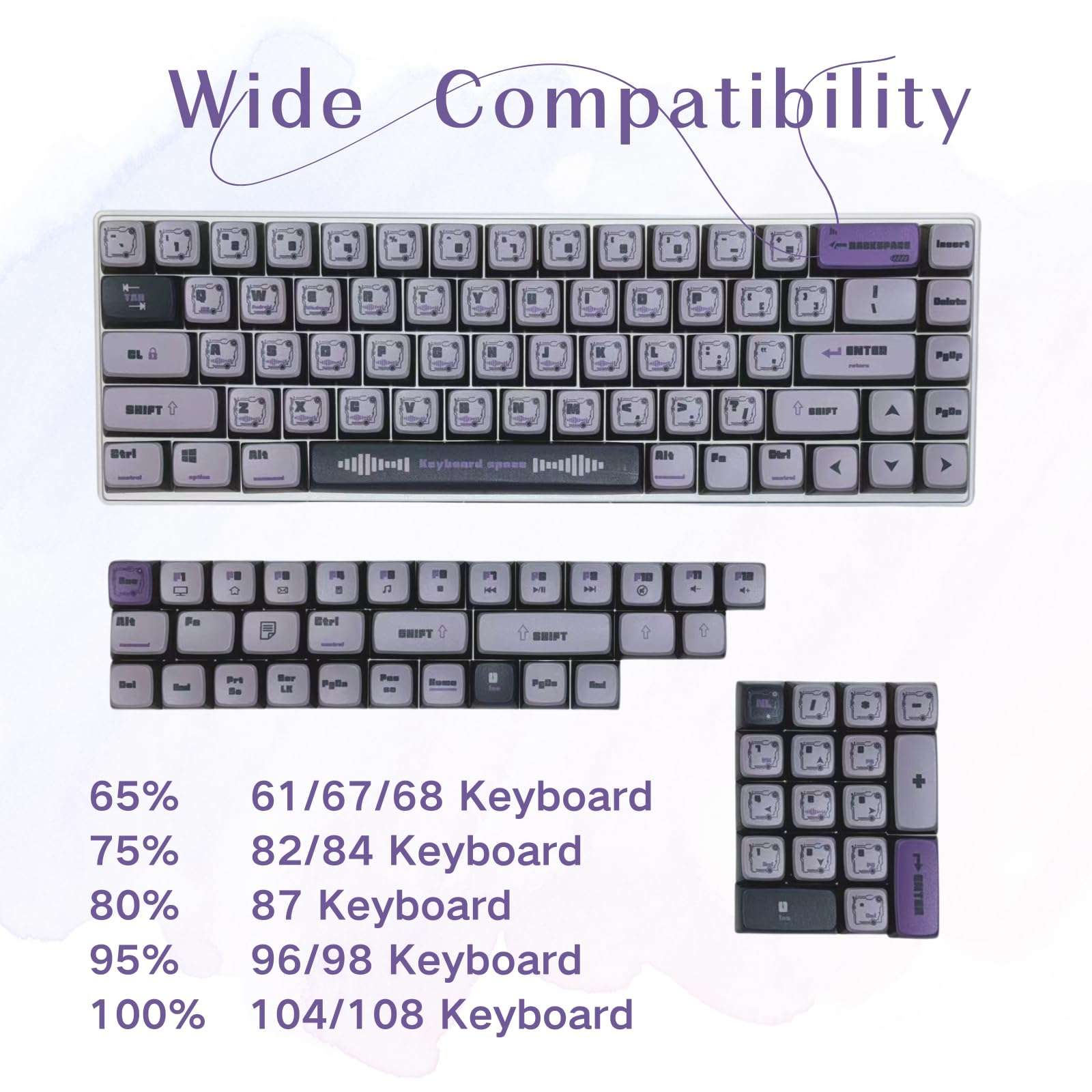 Qeefairary Purple Pudding Keycaps, Dye Sub PBT Keycaps,Custom Keycaps for Mechanical Gaming Keyboard,Shine Through Keycaps,Compatiability for 100%, 95%,80%,75%, 65%, 60% (Techno Purple) 3