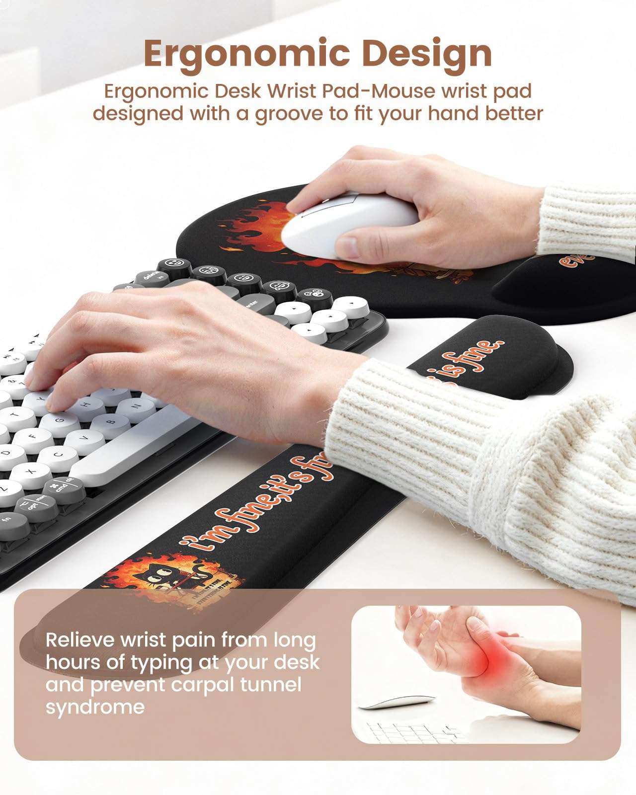 HAOCOO Dumpster Fire Mouse Pad with Wrist Rest, Ergonomic Keyboard Wrist Support, Large Gaming Desk Mat Set, Desk Protector Mat for Office Supplies 5