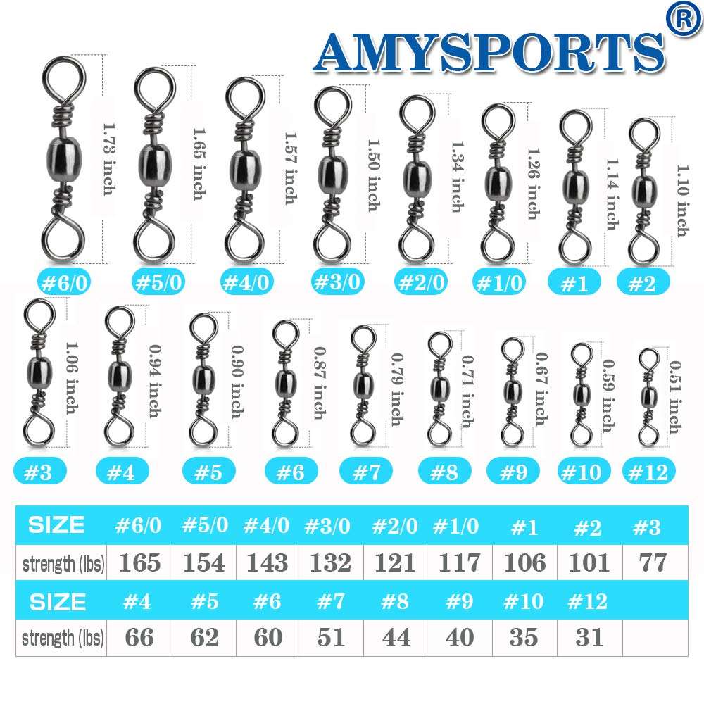AMYSPORTS High Strength Fishing Swivels Barrel Solid Ring Barrel Fishing Swivel Rolling Fishing Tackle Line Connector Saltwater Freshwater Stainless Steel Accessories 100pcs 40lbs 6