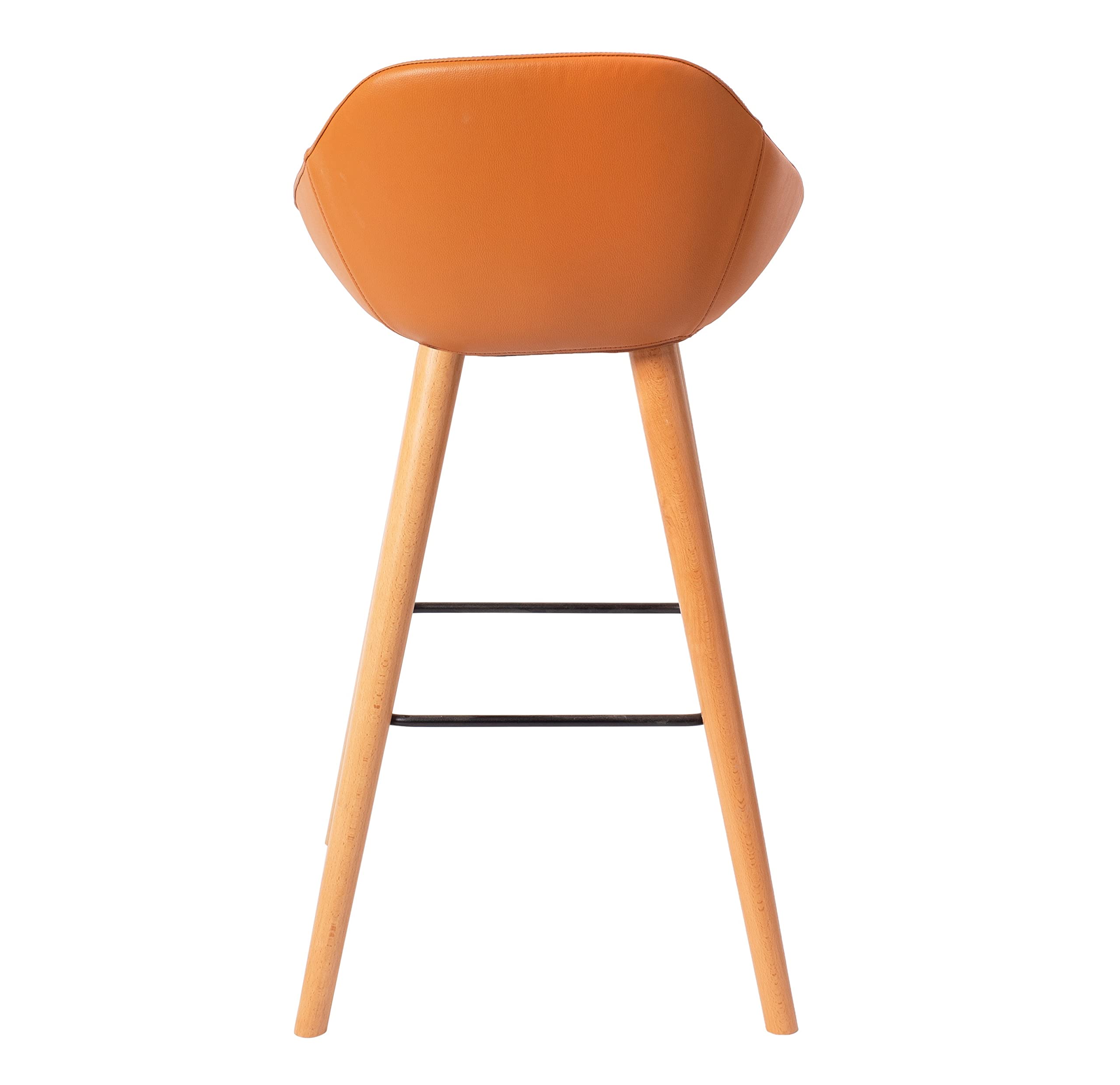 PFEDA - PU (Polyurethane) Moulded Leatherette Bar Stool Chair with Wooden Legs in Orange 5