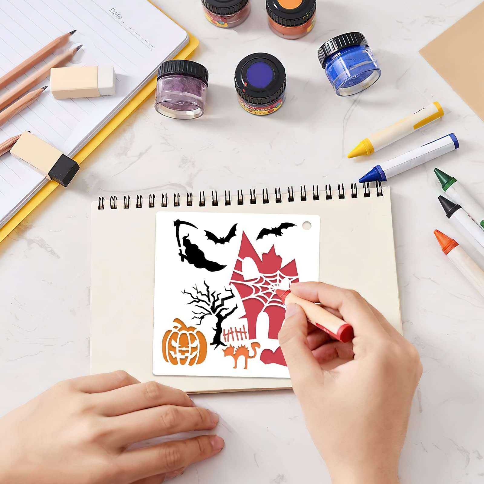 MWOOT 20 Sheets Halloween Painting Stencils, Reusable Painting Stencils for Crafts, DIY Scrabooking Painting on Wood (15 x 15 cm) 5