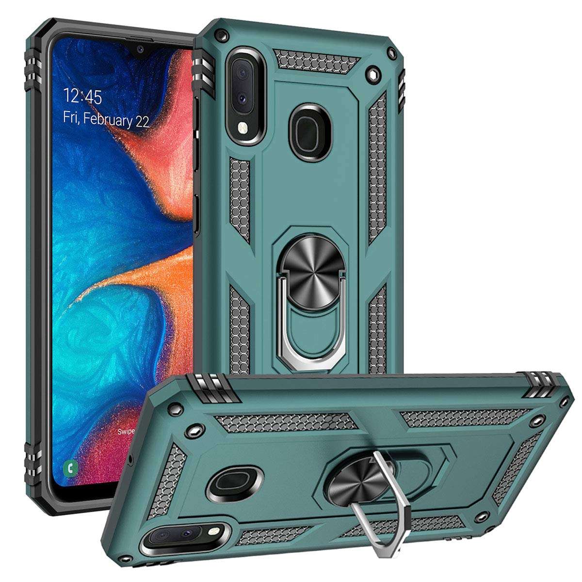 ADDIT A20e Case, Samsung Galaxy A20e Case [ Military Grade ] Shock-Absorption Bumper Cover Samsung Galaxy A20e Anti-Scratch Case with Ring Car Mount Kickstand for Samsung Galaxy A20e - Teal 1