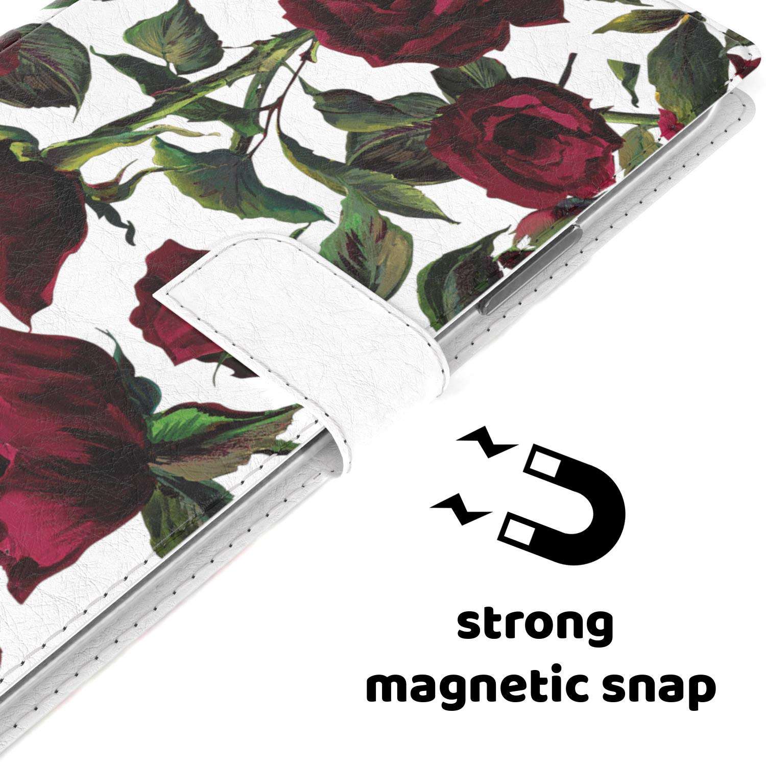 Mertak Wallet Case Compatible with Samsung Galaxy Note 20 Ultra S21 Plus S20 A70 S10 Floral Flowers Flip Magnetic PU Leather Lightweight Red Roses Valentine Protective Folio Romantic Bouquet Cover 4