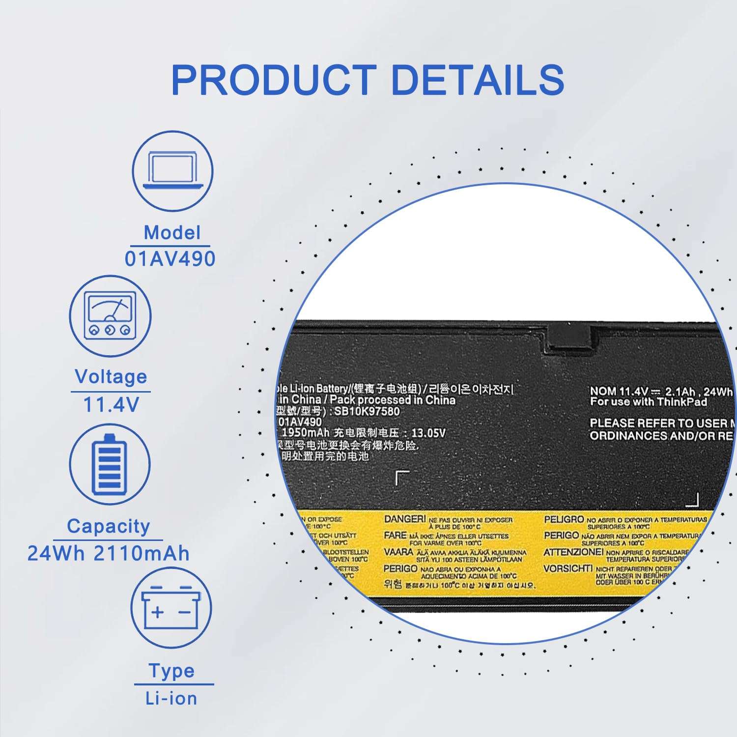 JOTACT SB10K97580 01AV490 01AV423 Laptop Battery Replacement for Lenovo ThinkPad T470 T570 T480 T580 P51S P52S TP25 A475 Series 61 4X50M08810 01AV422 01AV424 01AV452 SB10K97579 11.4V 24Wh 2100mAh 2