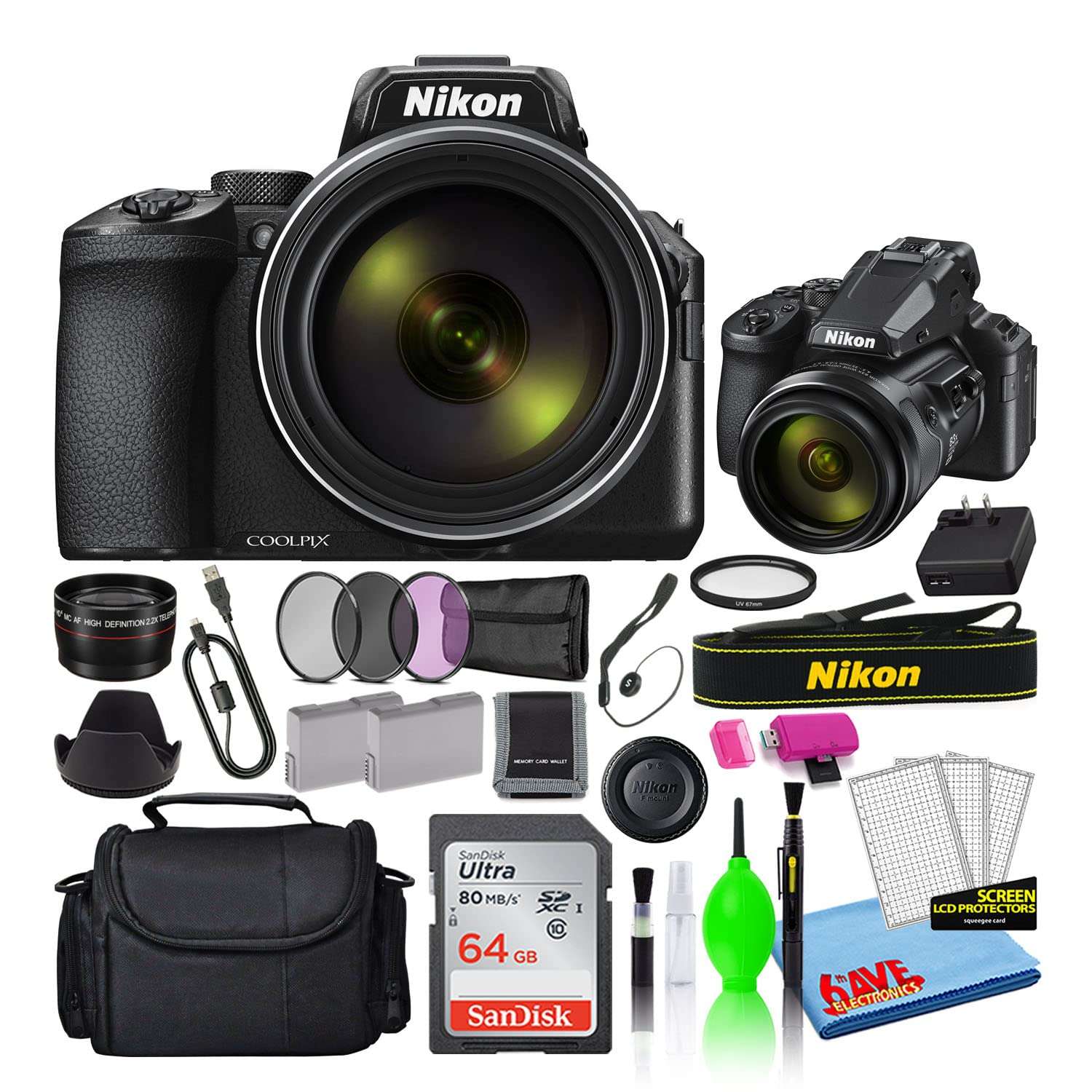Nikon COOLPIX P950 16MP 83x Optical Zoom Digital Camera (26532) Deluxe Bundle with SanDisk 64GB SD Card + Large Camera Bag + Filter Kit + Spare Battery + Telephoto Lens 1