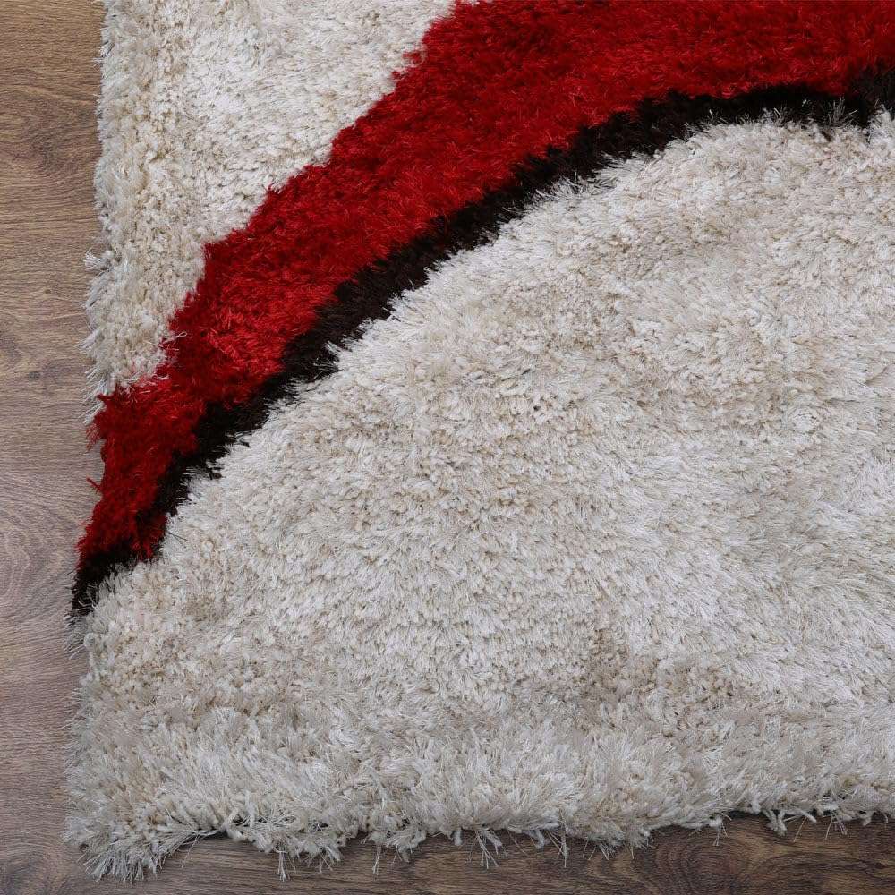Hand Tufted SHAG Polyester ECO-Friendly Area Rugs - 4'x6', Rectangle, Red Ivory, Contemporary Modern Design, High Pile Thick Handmade Anti Skid Rugs for Living Room K00034 6
