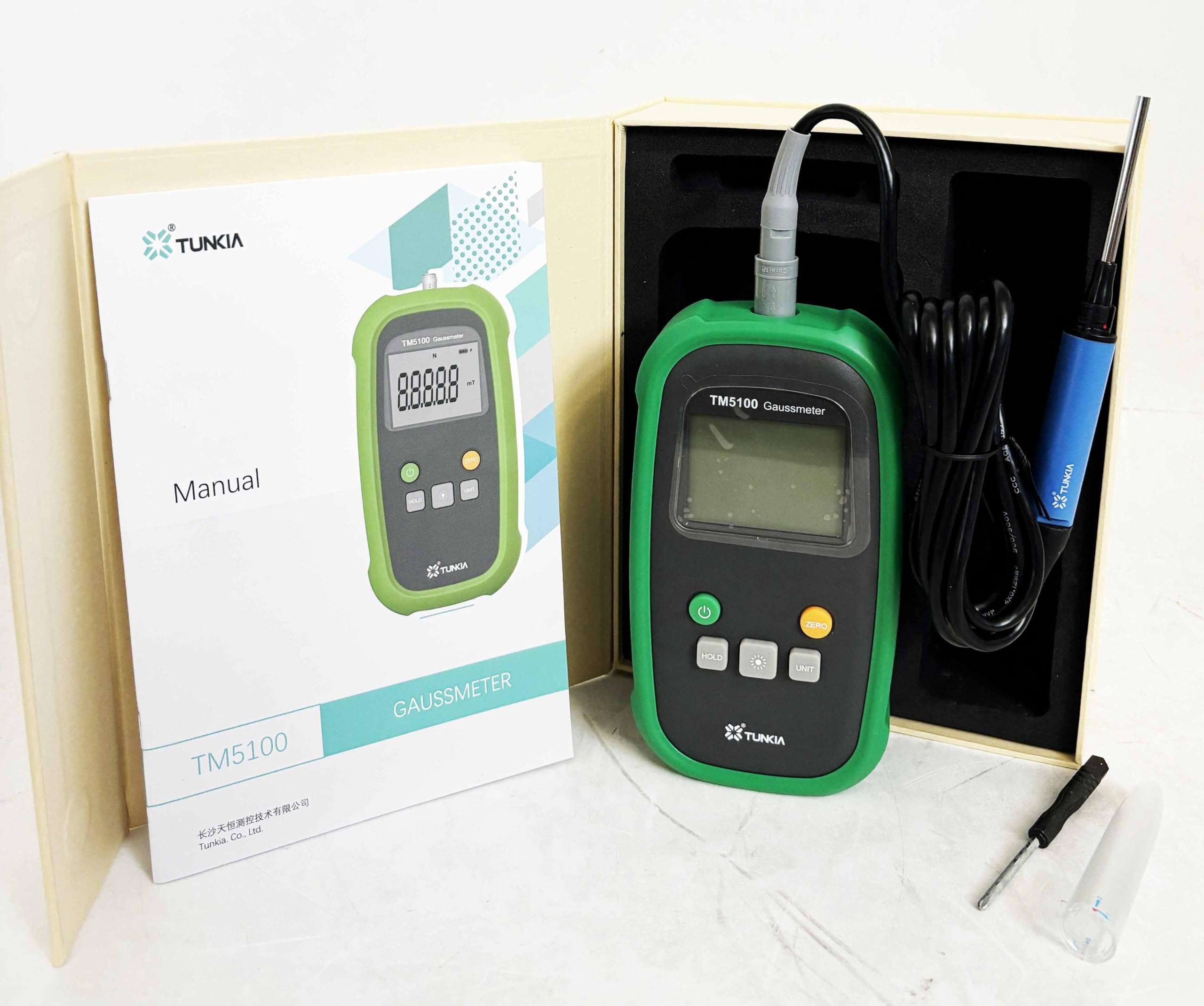 HFBTE Digital Teslameter Gaussmeter Tesla Tester Surface Magnetic Field Tester Meter with Axial Probe Range 200 mT To 2000 mT Automatic Range Switching Accuracy ±1% USB interface 1