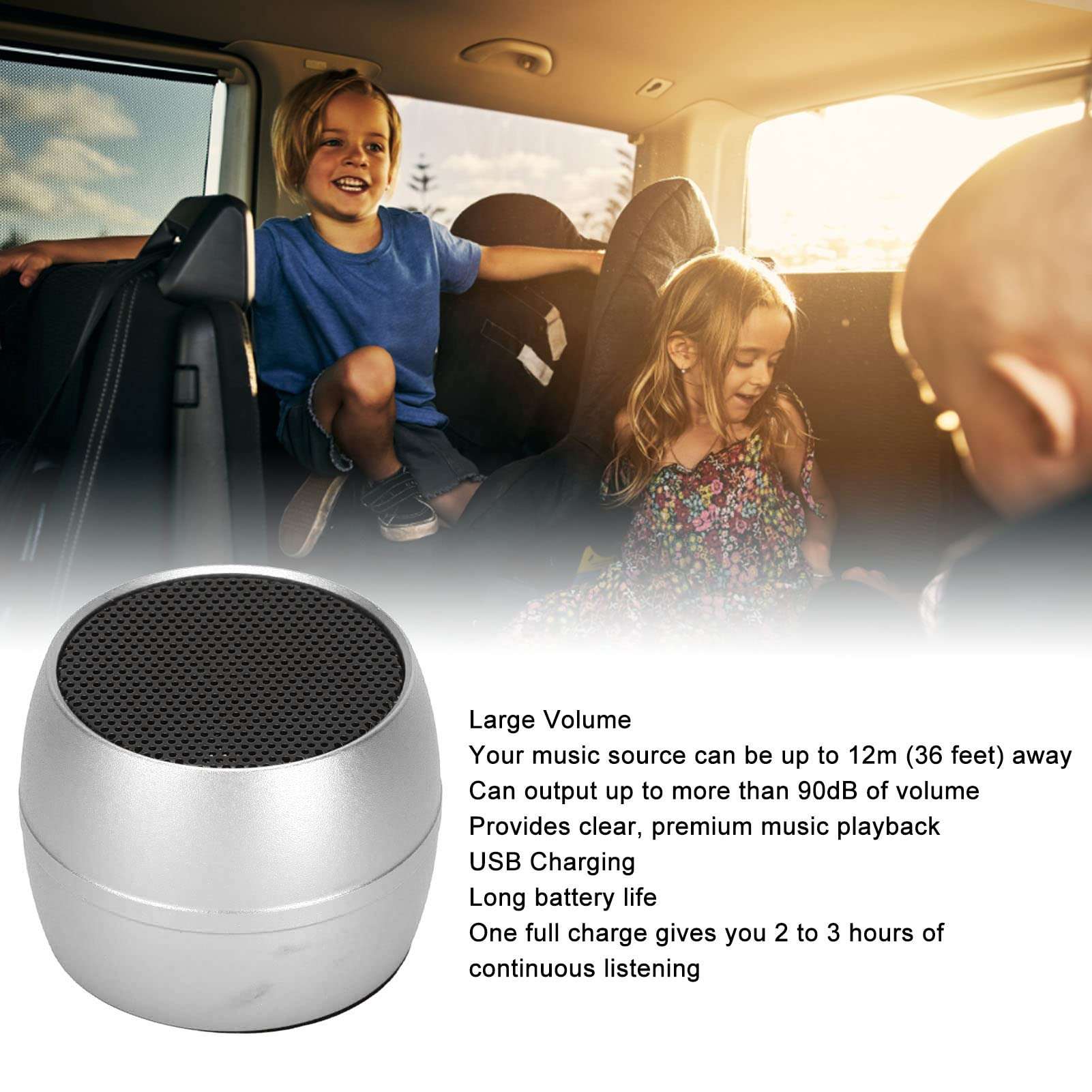 JTLB Mini Bluetooth Speaker IP67 USB Charging Built in Mic Portable Speaker for Shower Room Car (Silver) 6