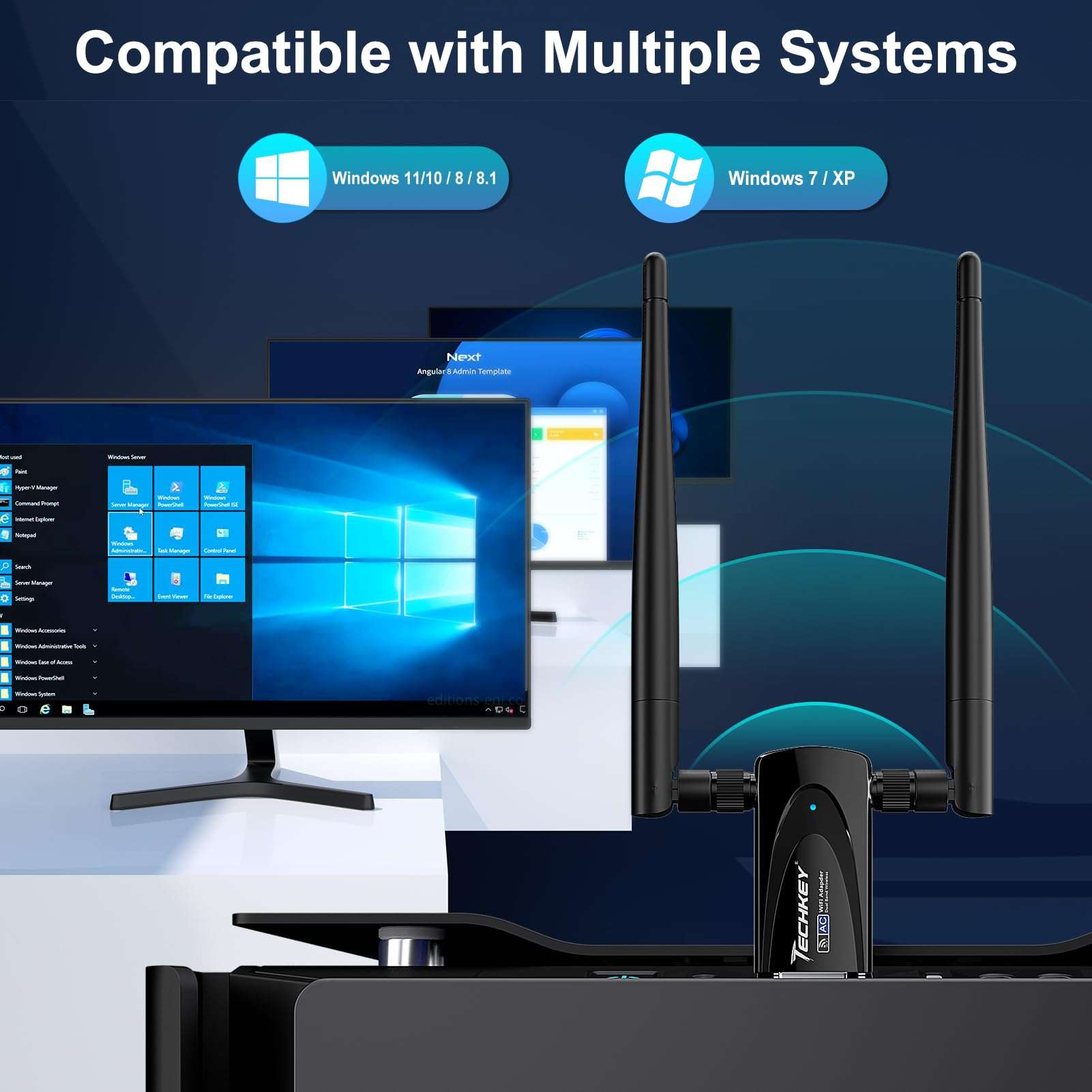 Wireless USB WiFi Adapter for Desktop PC, Techkey AC1300Mbps Network Dongle with Dual Band 5dBi High Gain Antenna for Laptop Computer Compatible Windows 11/10/8.1/8/7（orange-130） 6