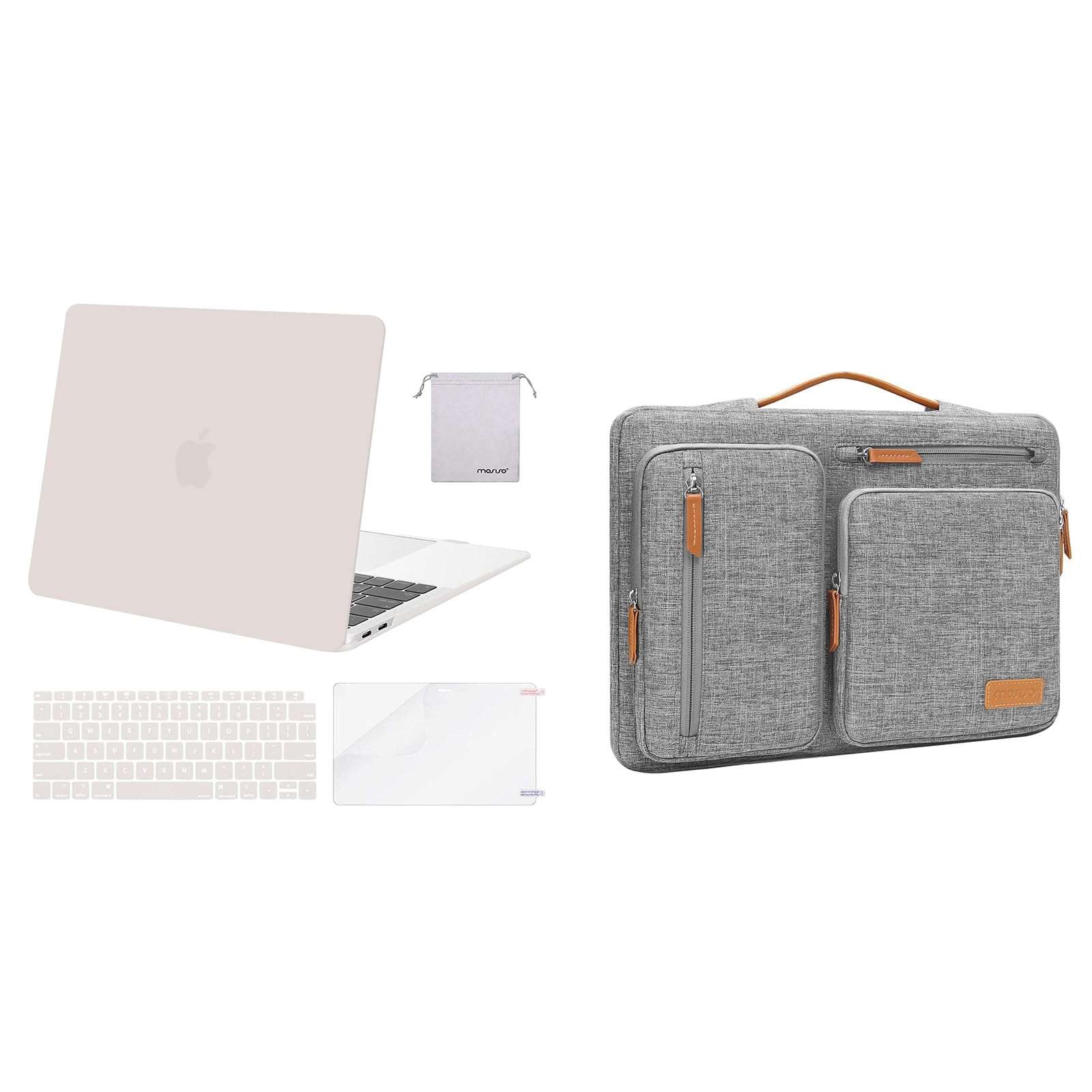 MOSISO Compatible with MacBook Air 13 inch Case 2022, 2021-2018 Release A2337 M1 A2179 A1932, Plastic Hard Shell&Keyboard Cover&Screen Protector&Storage Bag&Bag with Pockets&Handle, Rock Gray&Gray 1