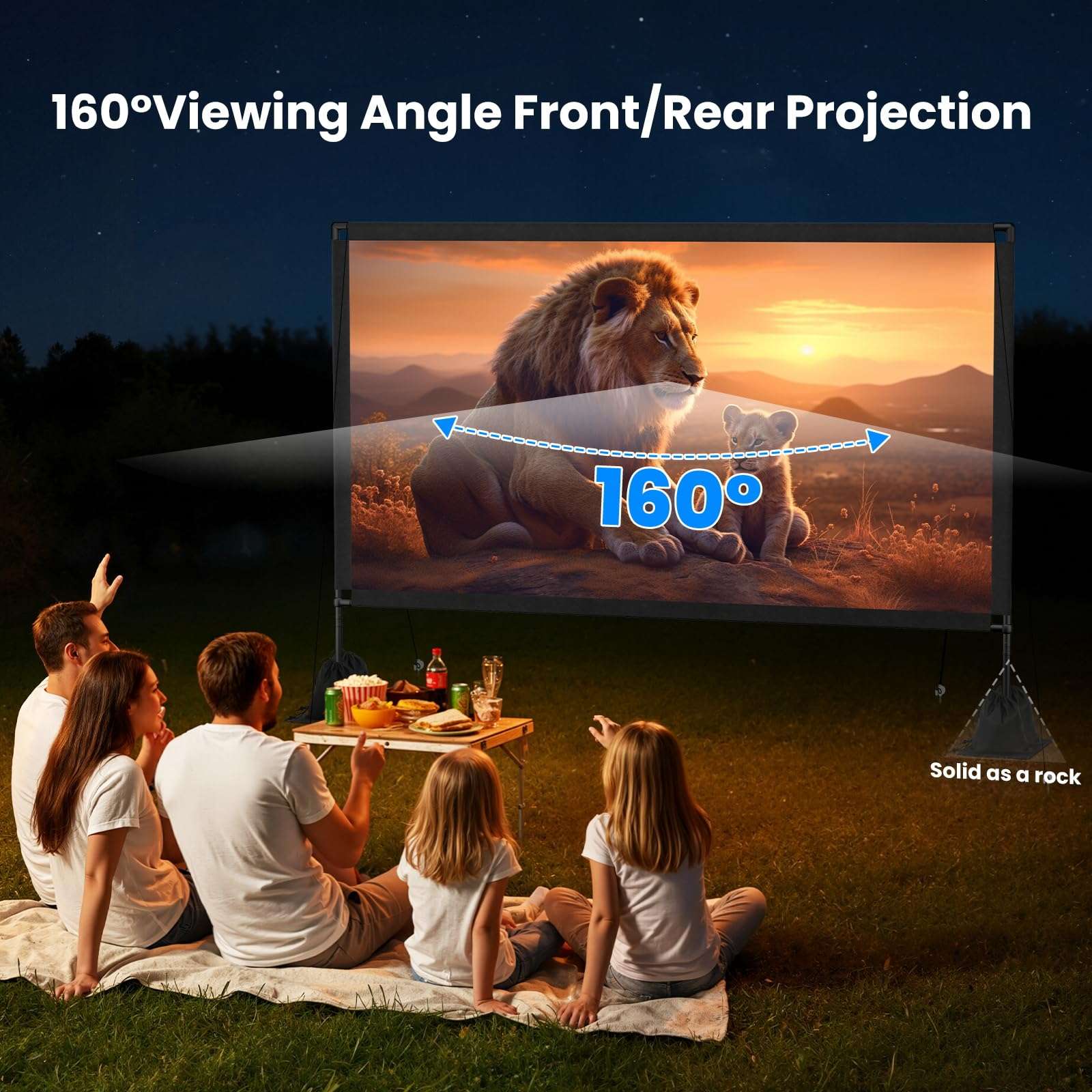 120inch Outdoor Projector Screen with Stand: 16:9 4K HD Portable Projector Screen Outdoor Indoor - Front/Rear Movie Screen with Carry Bag, Sandbag - Projection Screen for Backyard, Camping, Theater 4