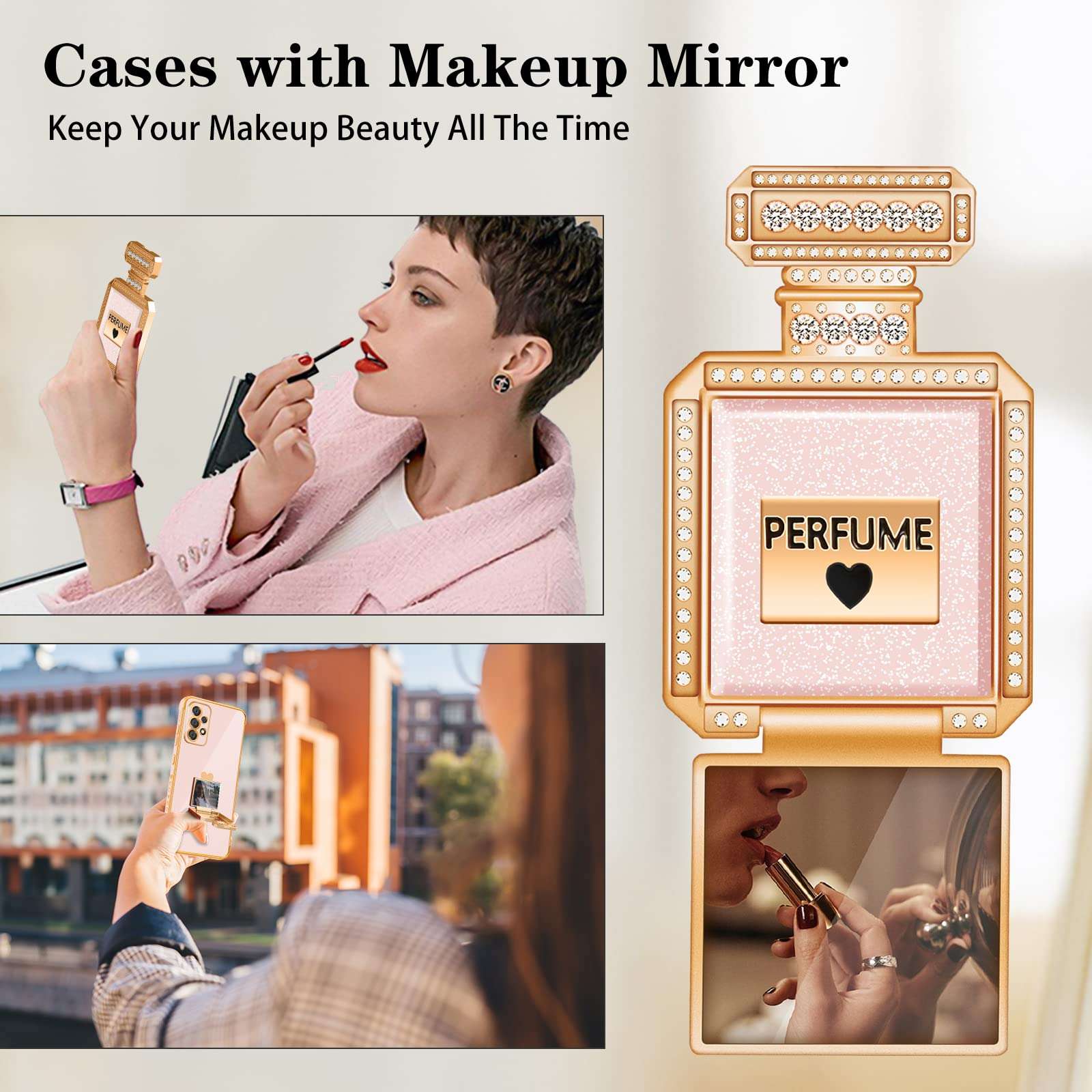 Buleens for Samsung A53 5G Case with Metal Perfume Bottle Mirror Stand, Cute Women Girly Heart Cases for Galaxy A53 5G Case, Elegant Luxury Phone Cover for Samsung Galaxy A53 5G Case 6.5'' 4