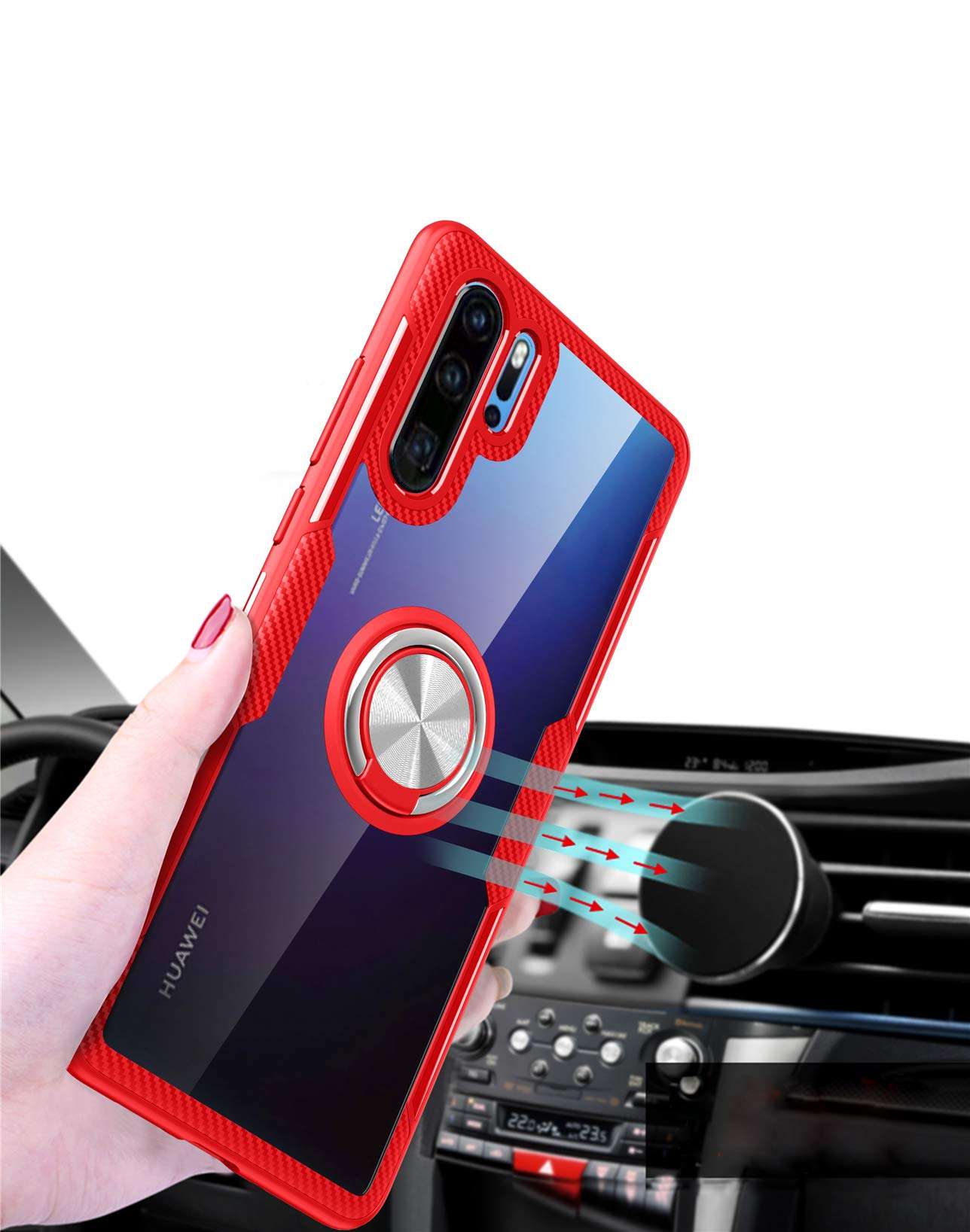 Huawei P30 Pro Transparent Case,360° Rotating Ring Kickstand Protective Case,TPU+PC Shock Absorption Double Protection Cover Compatible with [Magnetic Car Mount] for Huawei P30 Pro Case (Black/silver) 2