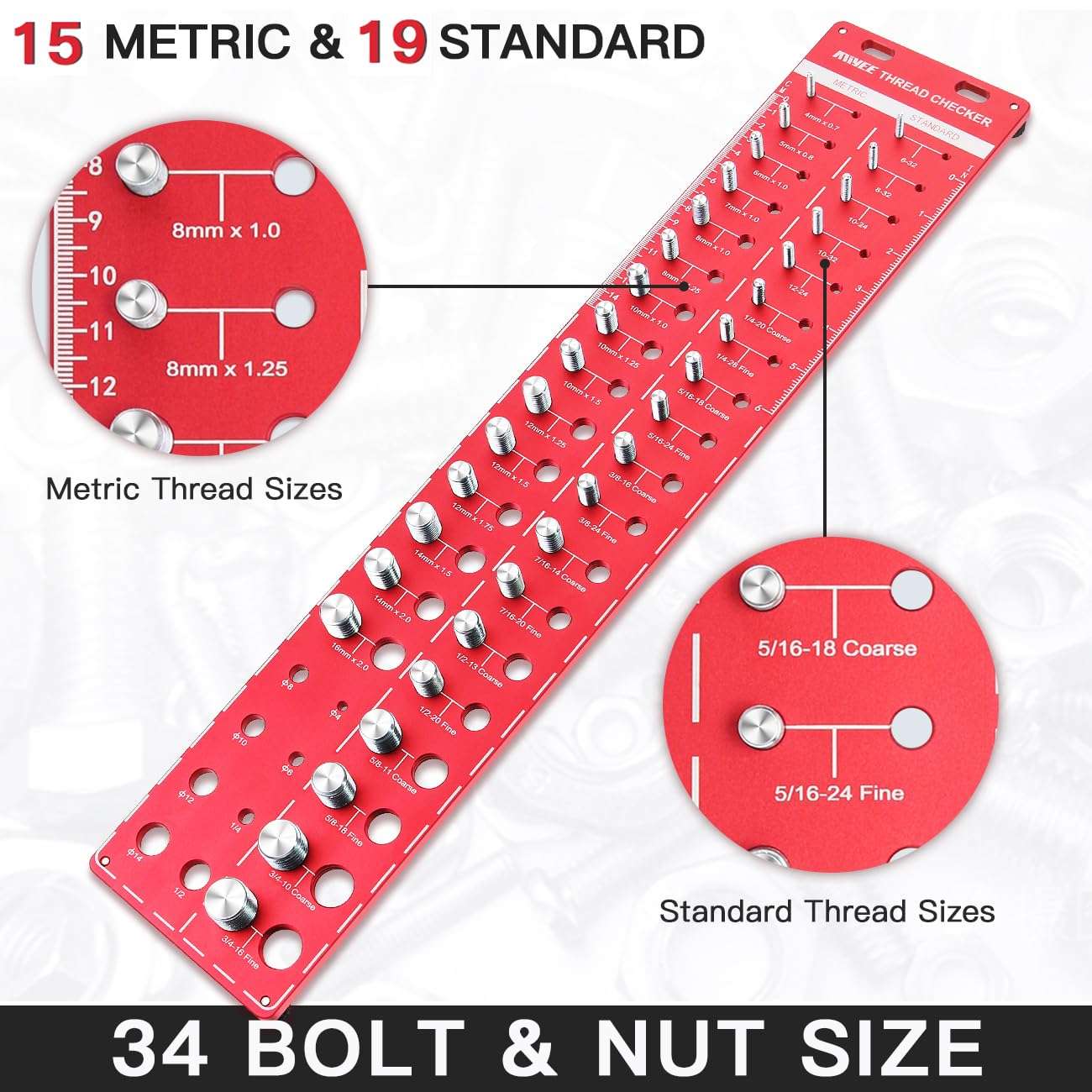 MiYee Thread Checker 42 Nut and Bolt Thread Checker and Nut Identifier Gauge 19 Standard and 15 Metric Bolt Size and 8 Drill Bit Gauge Thread with Inch and Centimeter Ruler 3