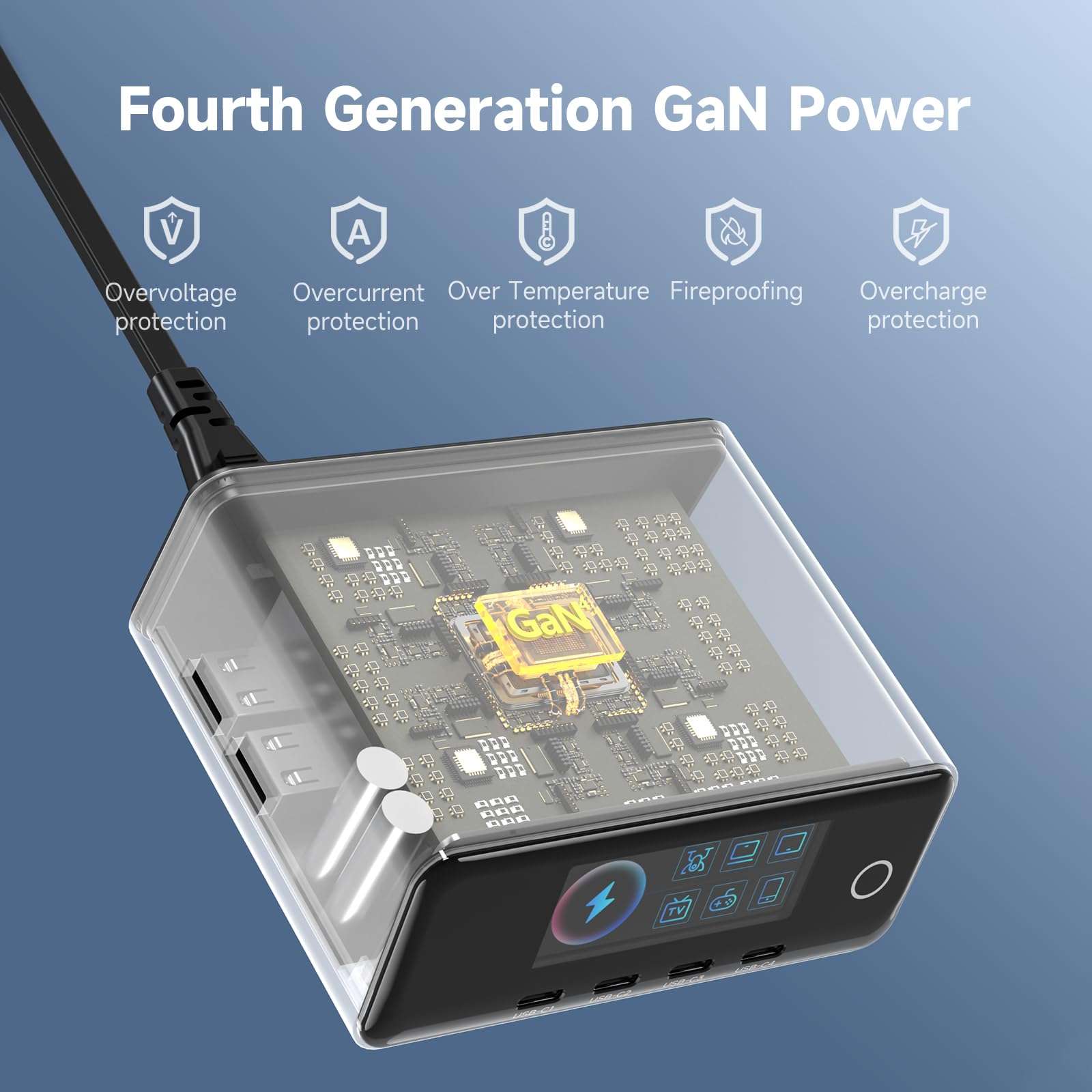 240W GaN Charger, 6-Port USB C Charger with 140W Max PD 3.1 Port, TFT-Screen Display Desktop Charging Station Adapter for MacBook Pro/Air M3/M2, Laptops, iPhone 17/16, Galaxy S24/S23, iPad, Steam Deck 6