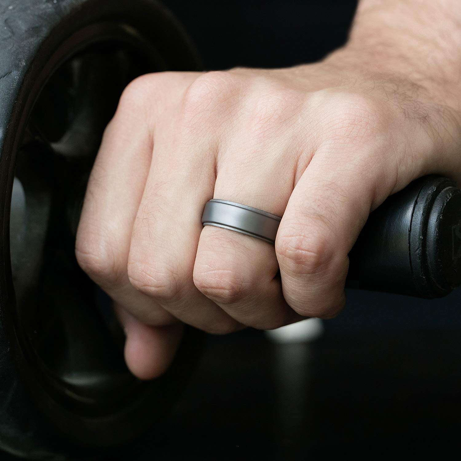 ROQ Silicone Rubber Wedding Ring for Men, Comfort Fit, Men's Wedding Band, Breathable Rubber Engagement Band, 8mm Wide 2mm Thick, Step Edge, 4 Pack, Silver, Grey, Black, Platinum, Size 16 4