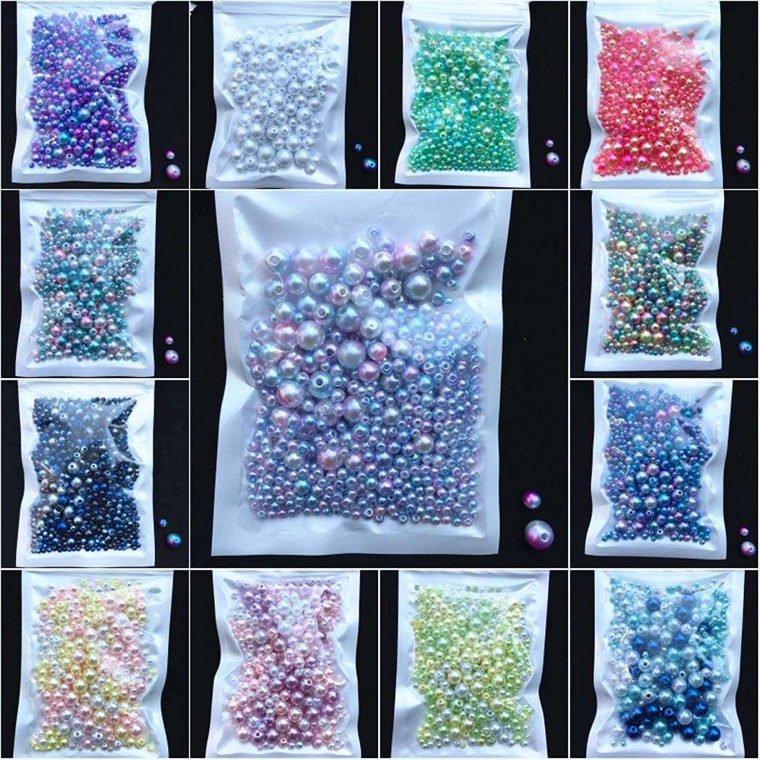 Diy Crafts 16109 Size 3/4/5/6/8mm Beads With Hole Colorful Pearls Round Acrylic Imitation Pearl Diy for Jewelry Making Nail, Pack of 450 150x3 (Pink)