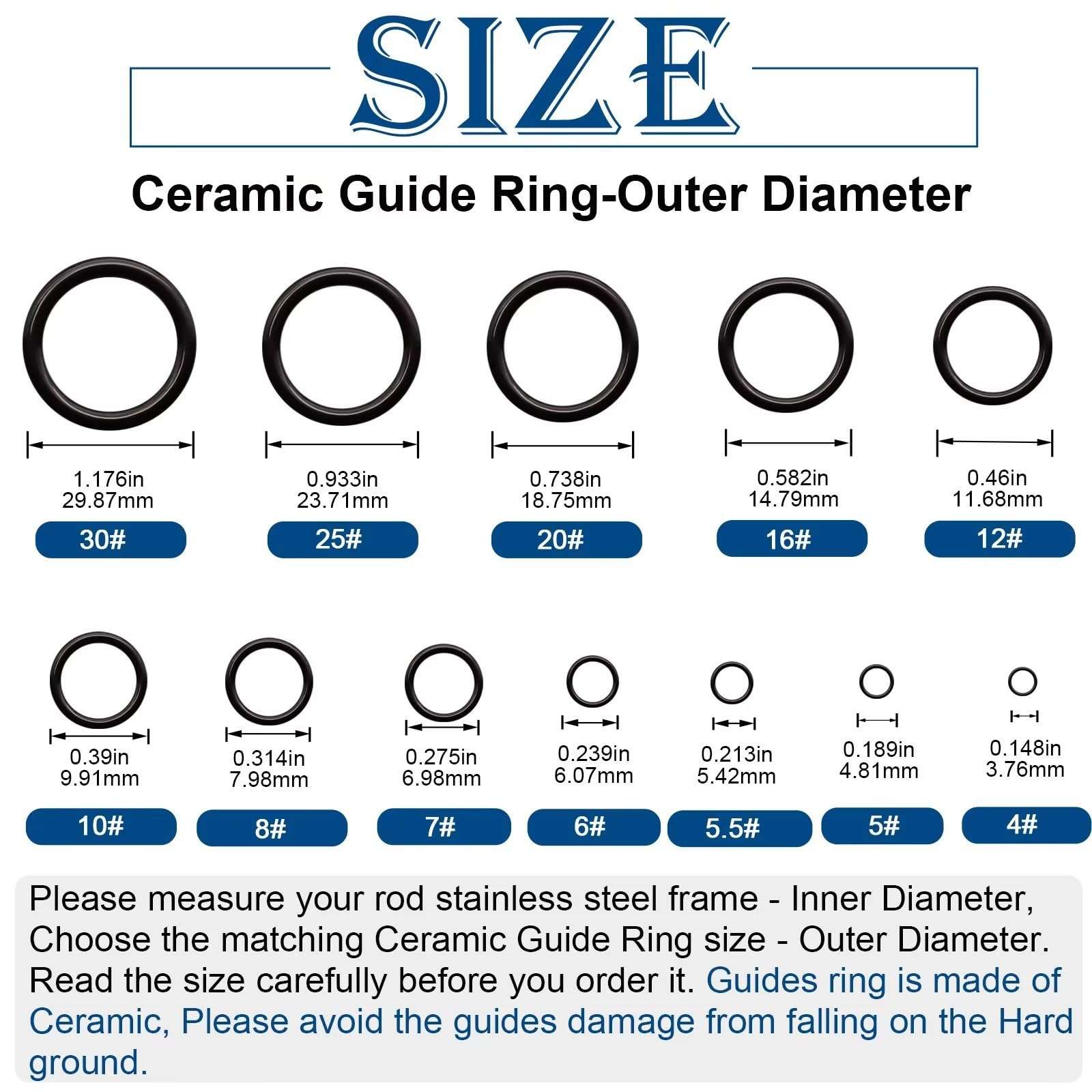 Dovesun Fishing Rod Repair Kit 20PCS Fishing Rod Guide Repair Kit Rod Ceramic Guides Ring 20# (0.73in/18.7mm)-20PCS 6