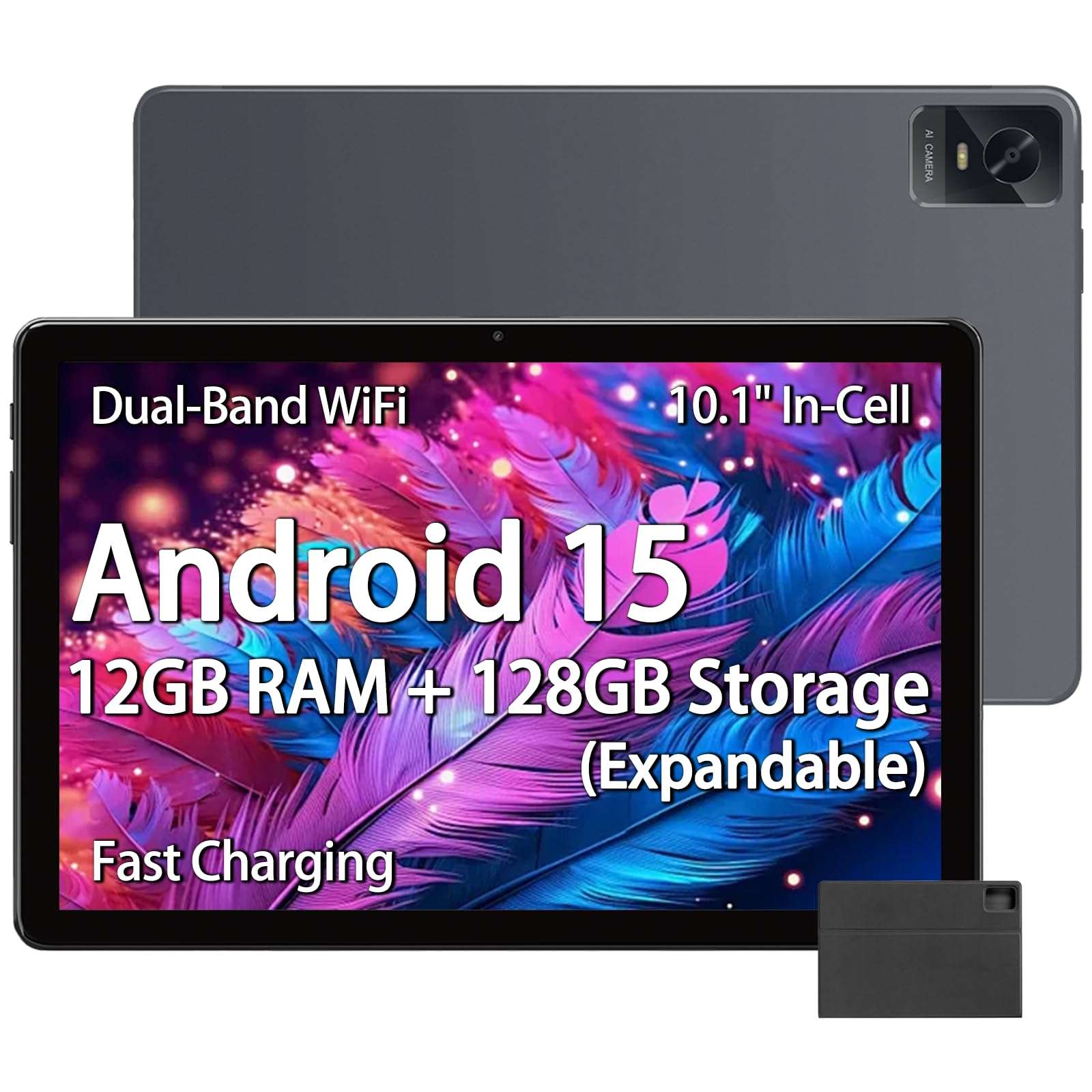 Android Tablet, 10.1 Inch Android 15 Tablets for Adults with Octa-Core CPU, 12GB RAM 128GB ROM (2TB Expandable), Dual WiFi, Bluetooth 5.0, 8000mAh Battery, 5MP+13MP, Widevine L1, 18W Fast Charging 1