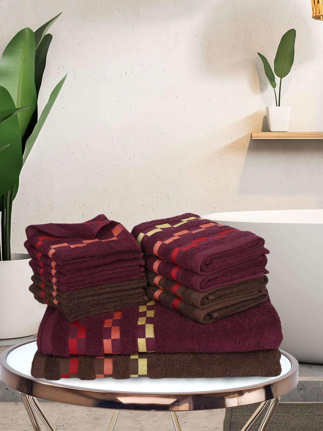 BIANCA [14pc] Super Soft Turkish Terry Towel 100% Mercerised Cotton -2pc Bath, 4pc Hand, 8pc Face (sonoma) - Large, Super Absorbent, Anti Bacterial, Quick Dry Technology - For men, women, gym, kitchen solid-wine 1