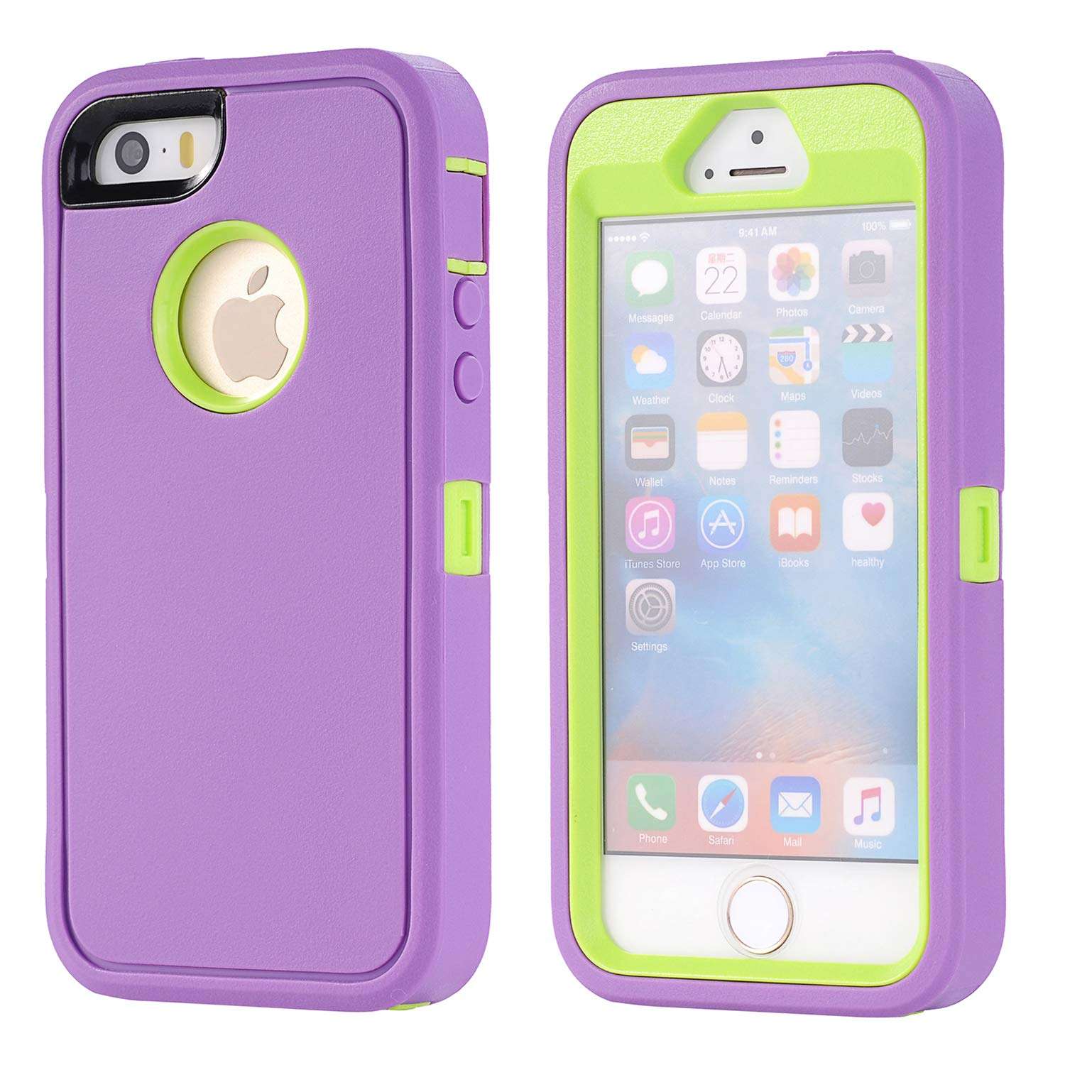 iPhone SE Case,(1nd gen) Lordther [ShieldOn Series] Hybrid Synthetic Rubber TPU Covers with Screen Protector Only for iPhone SE 5SE 5 5s (Purple Green) 1