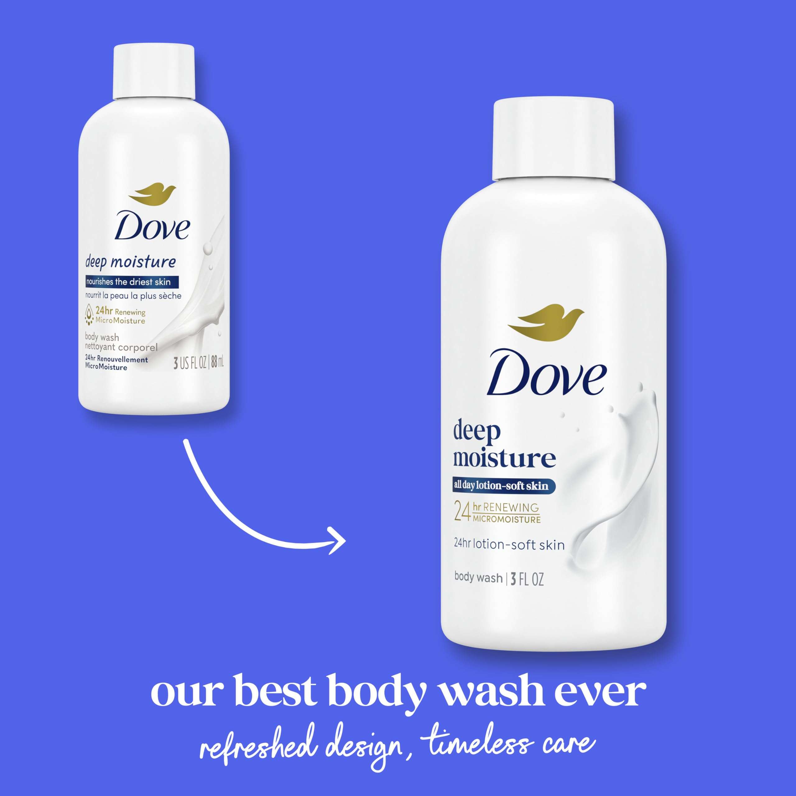 Dove Body Wash Deep Moisture for 24hr Lotion-Soft Skin Moisturizing Skin Cleanser with No Sulfates No Parabens 3 oz 4