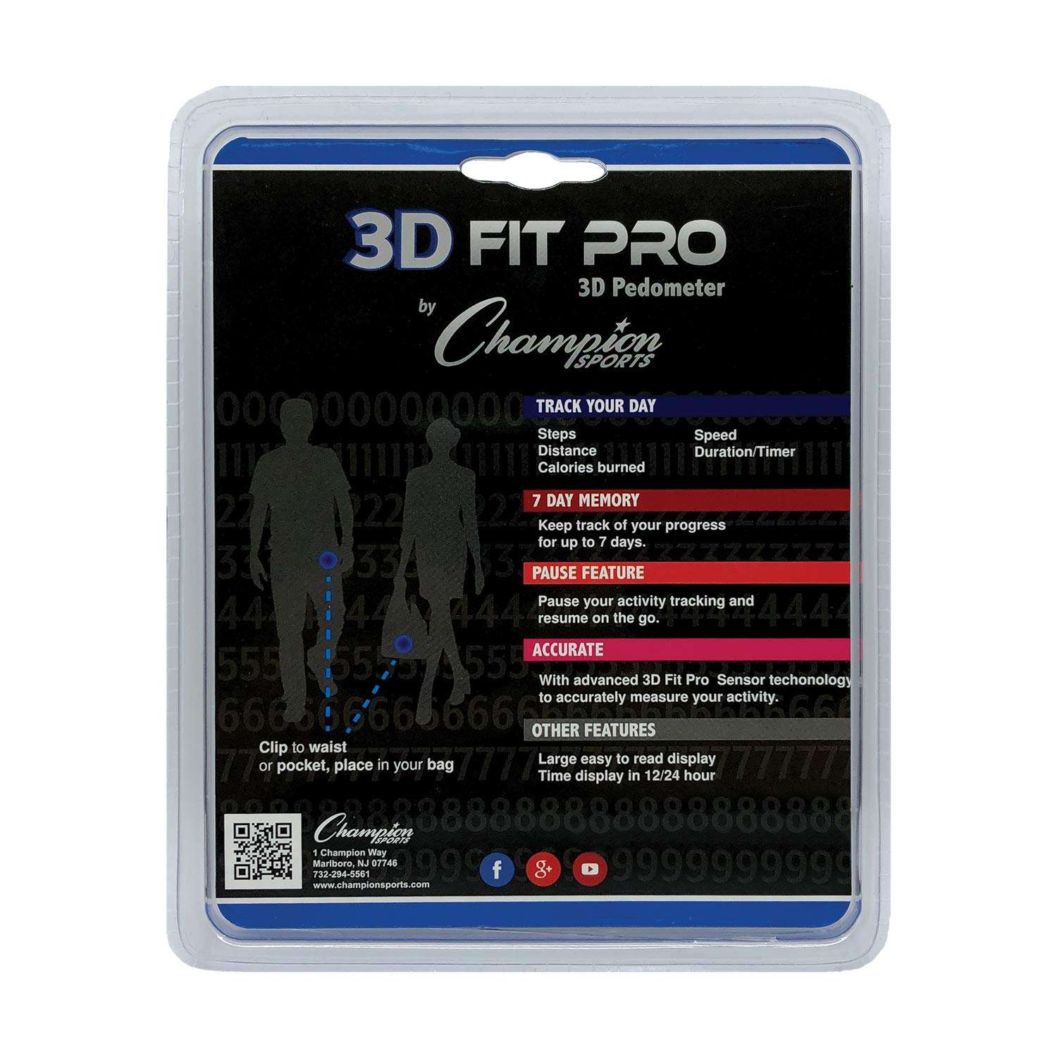 Champion Sports 3D Fitpro Digital Pedometer for Men and Women - Accurate Step Tracker for Walking, Running, to Track Calories, Distance, Speed and Duration - Premium Fitness Accessories - Orange 6