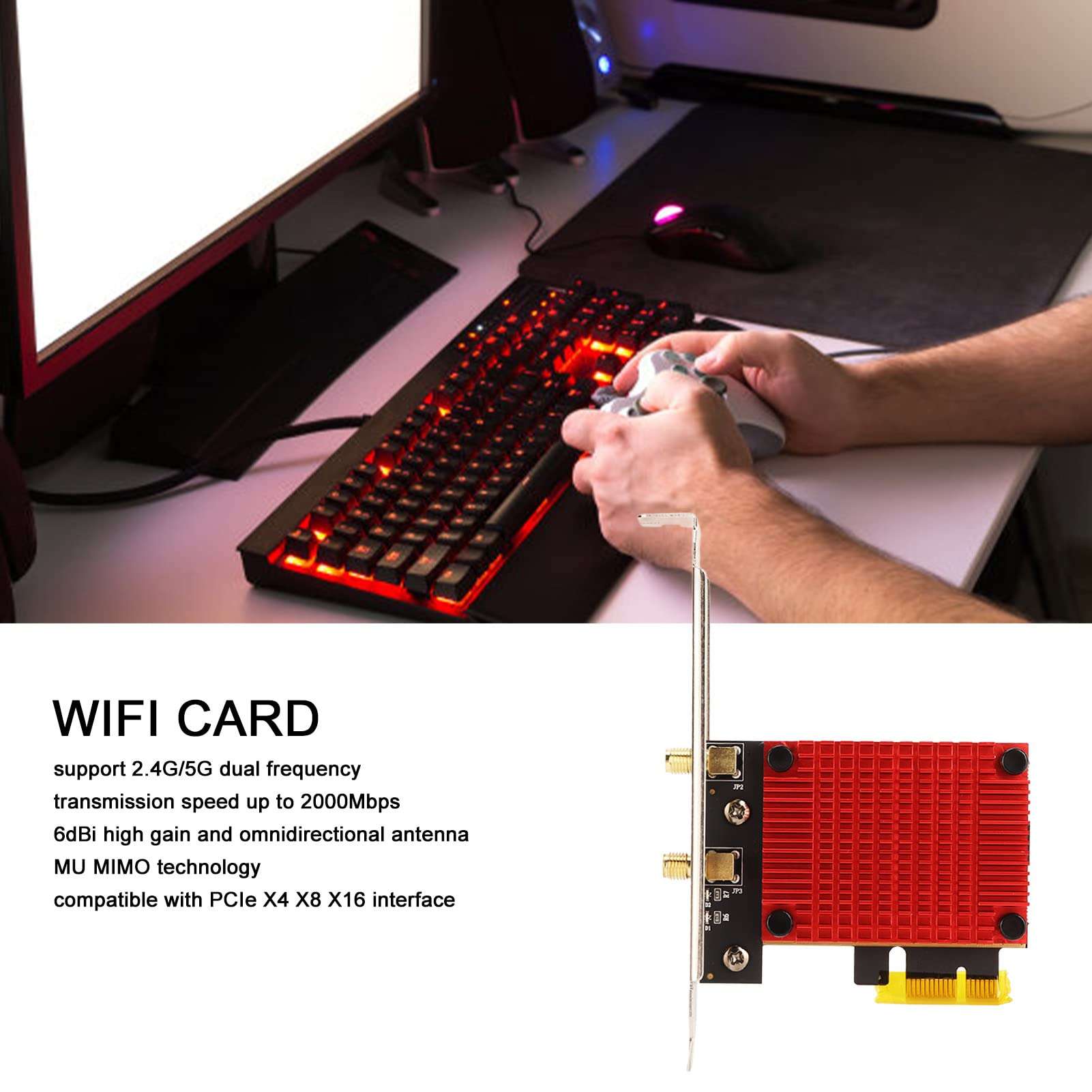 PCIe WiFi Card, Bluetooth 5.0 Wireless PCI Express Adapter, 2000Mbps Dual Band Wireless Network Card, 6dBi High Gain Aantennas, Supports Windows 10 11 64bit 6